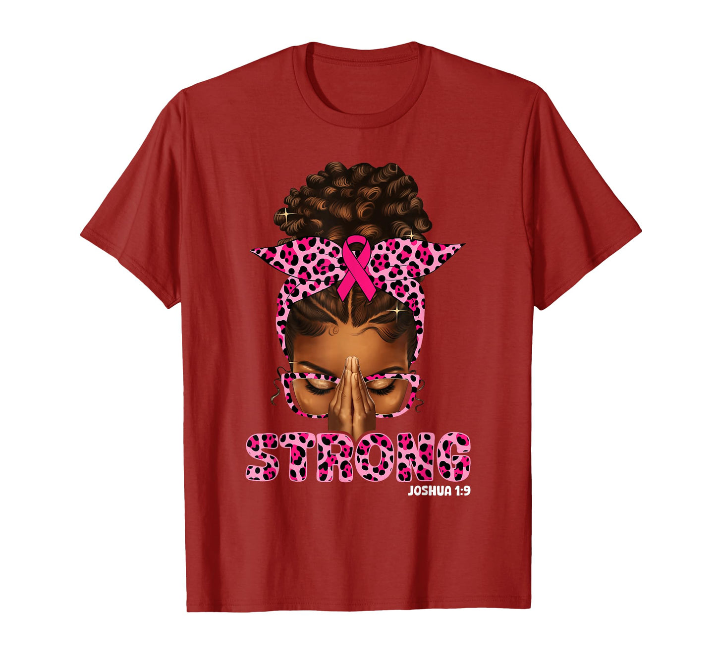 Strong Black Woman Pray Afro African Christian Breast Cancer T-Shirt