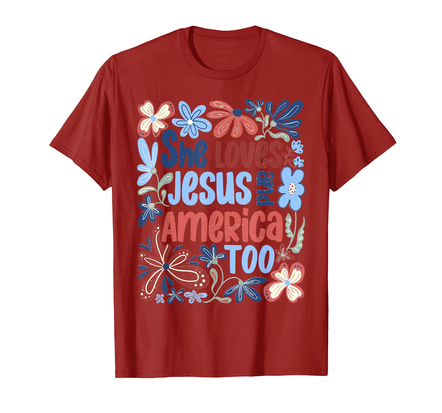 She Loves Jesus And America Too Boho 4th of July Christian T-Shirt