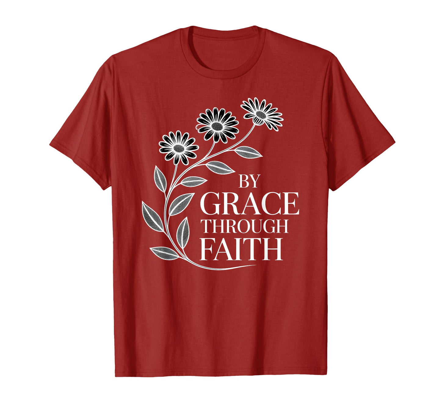 by Grace Through Faith Floral Inspirational Bible Verse T-Shirt