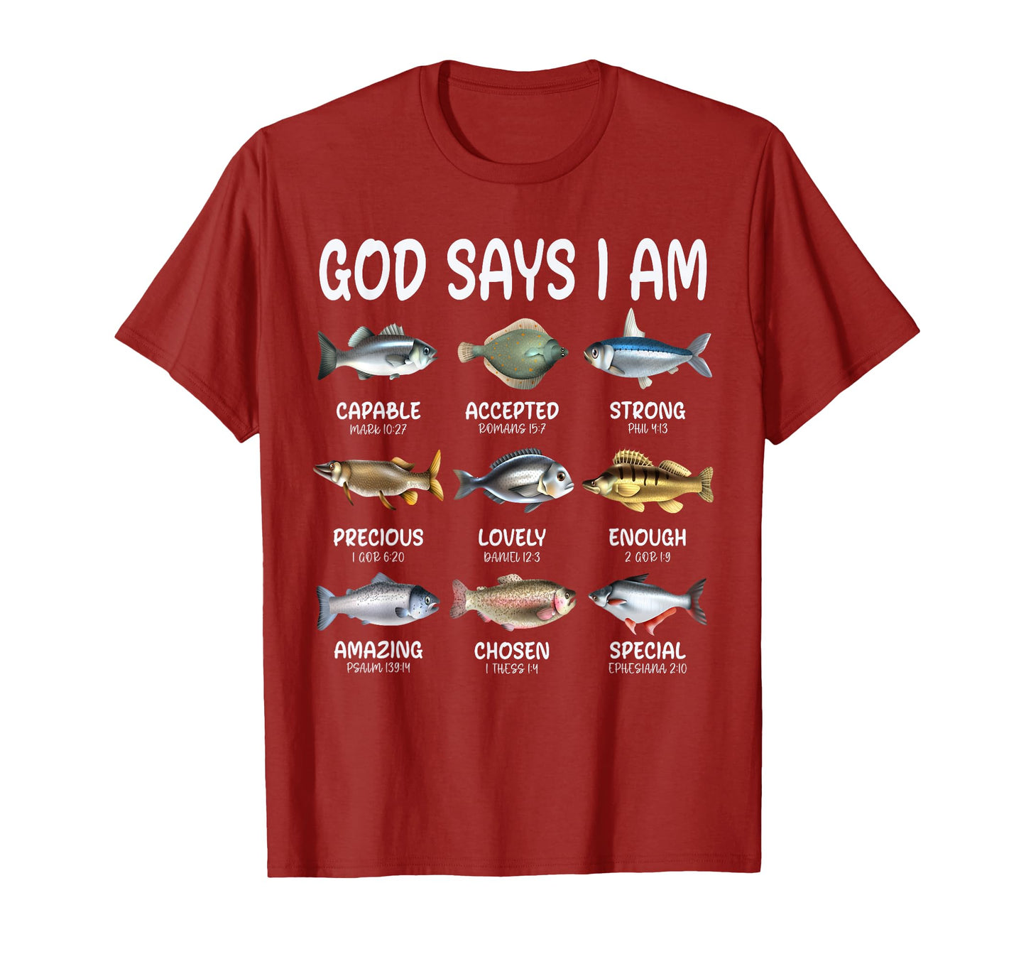 God Says I Am Christian Boys Girls Kids Fishing Fish Graphic T-Shirt