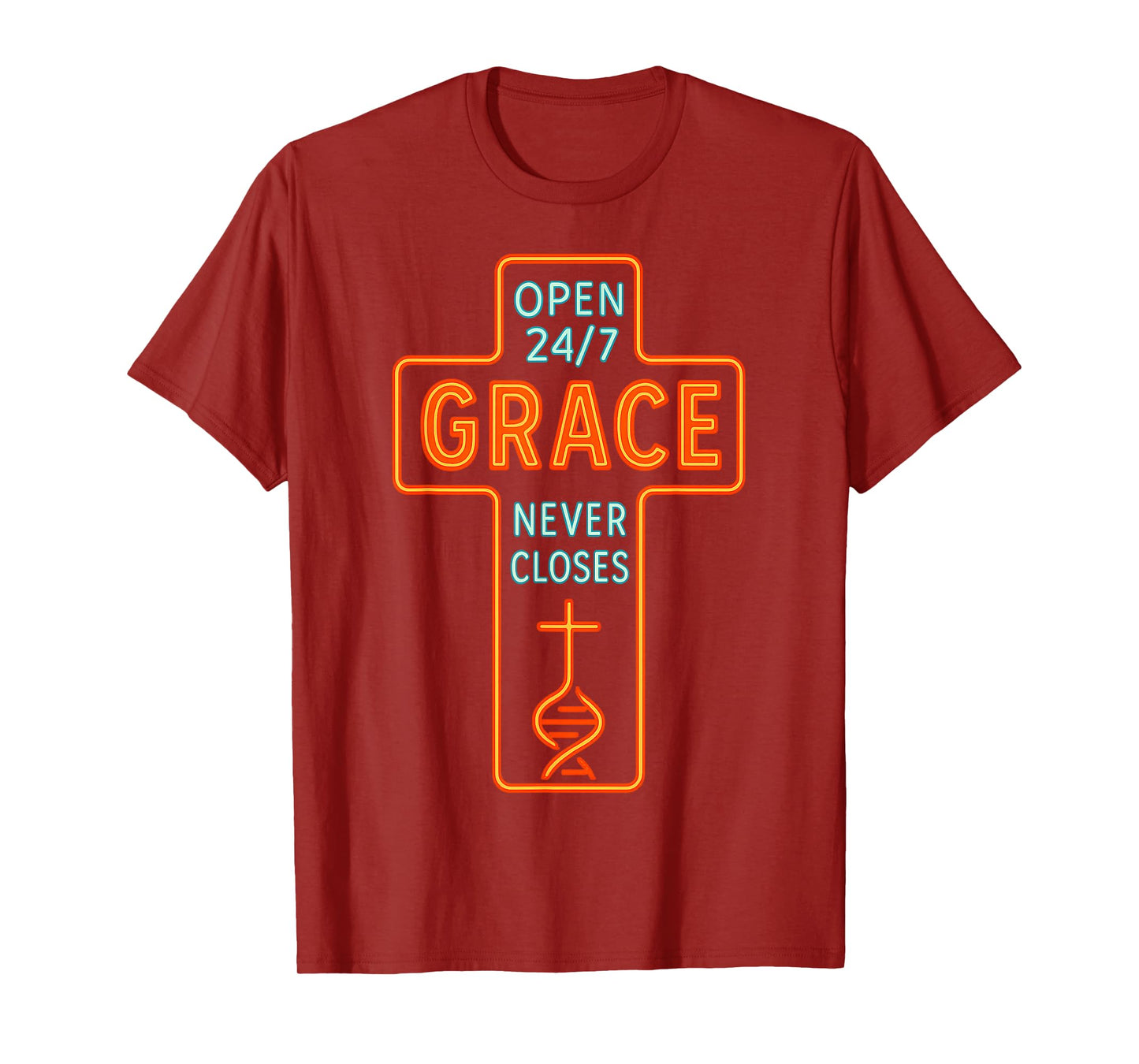 Christian Grace Never Closes Open 24/7 Cross T-Shirt