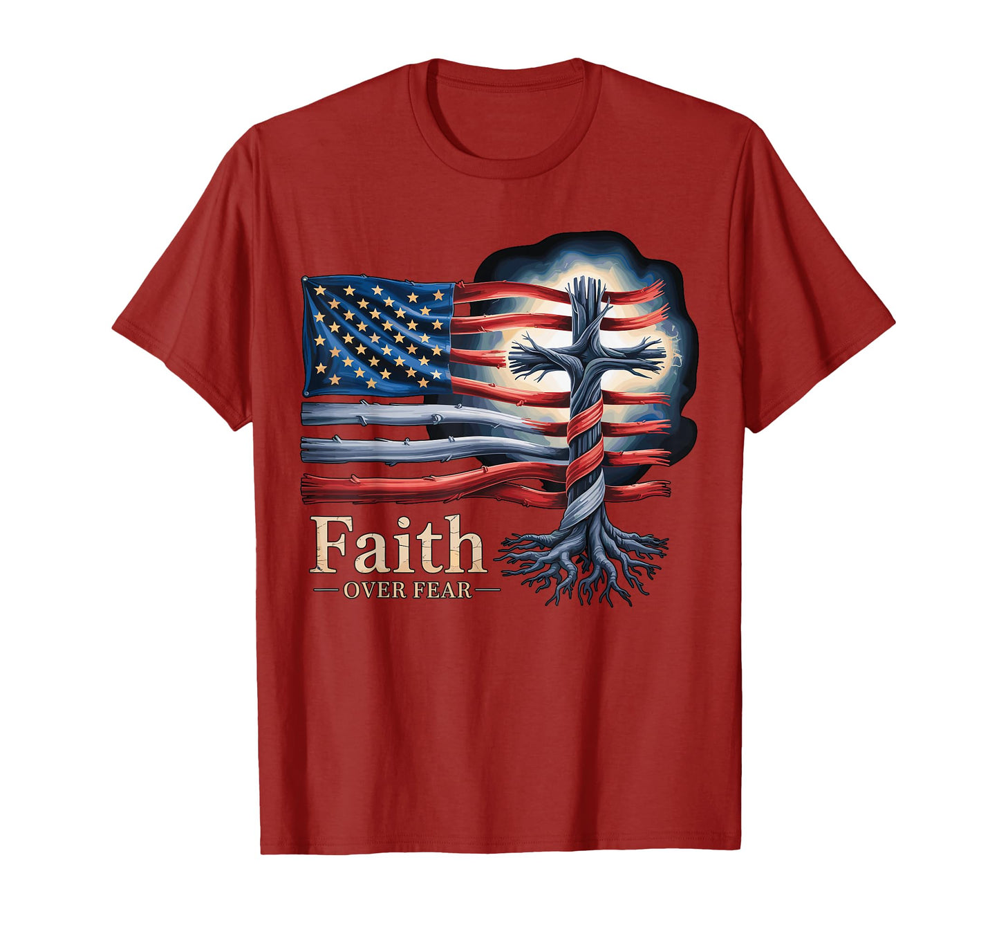 Faith Over Fear Cross USA Flag T-Shirt