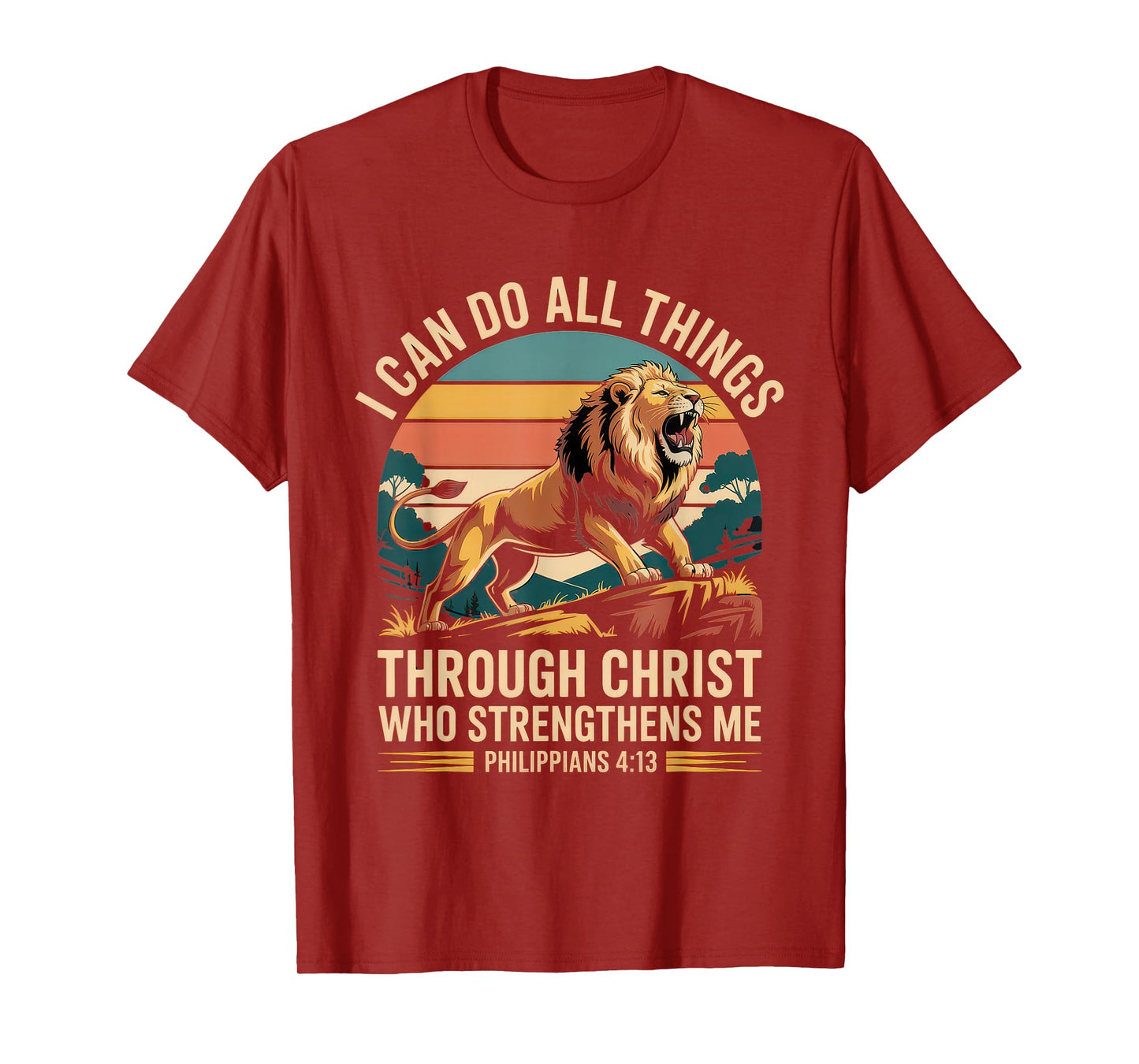 Christian Tshirt Philippians 4:13 Religious Lion Strengthens T-Shirt