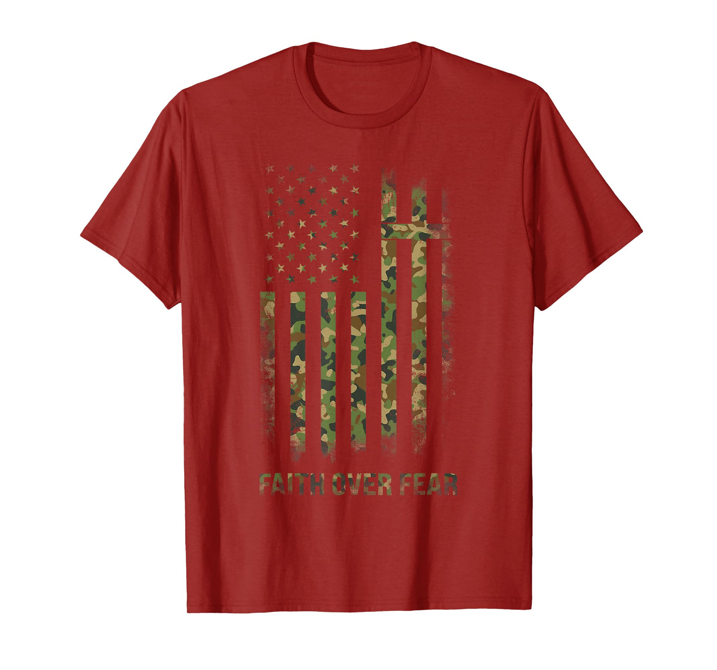 Faith Over Fear Camo Christian Jesus US Flag T-Shirt