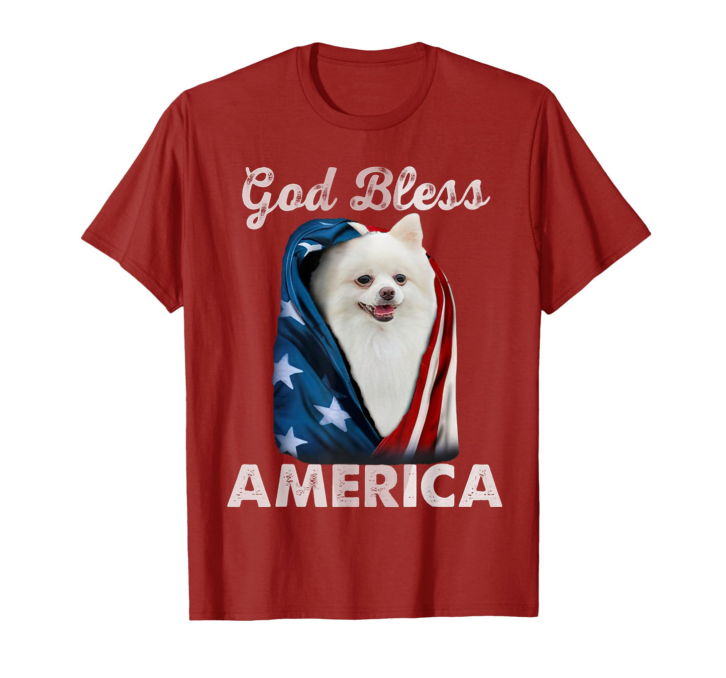 WHITE Pomeranian Dog American USA Flag 4th of July Dog Lover T-Shirt for Men Women