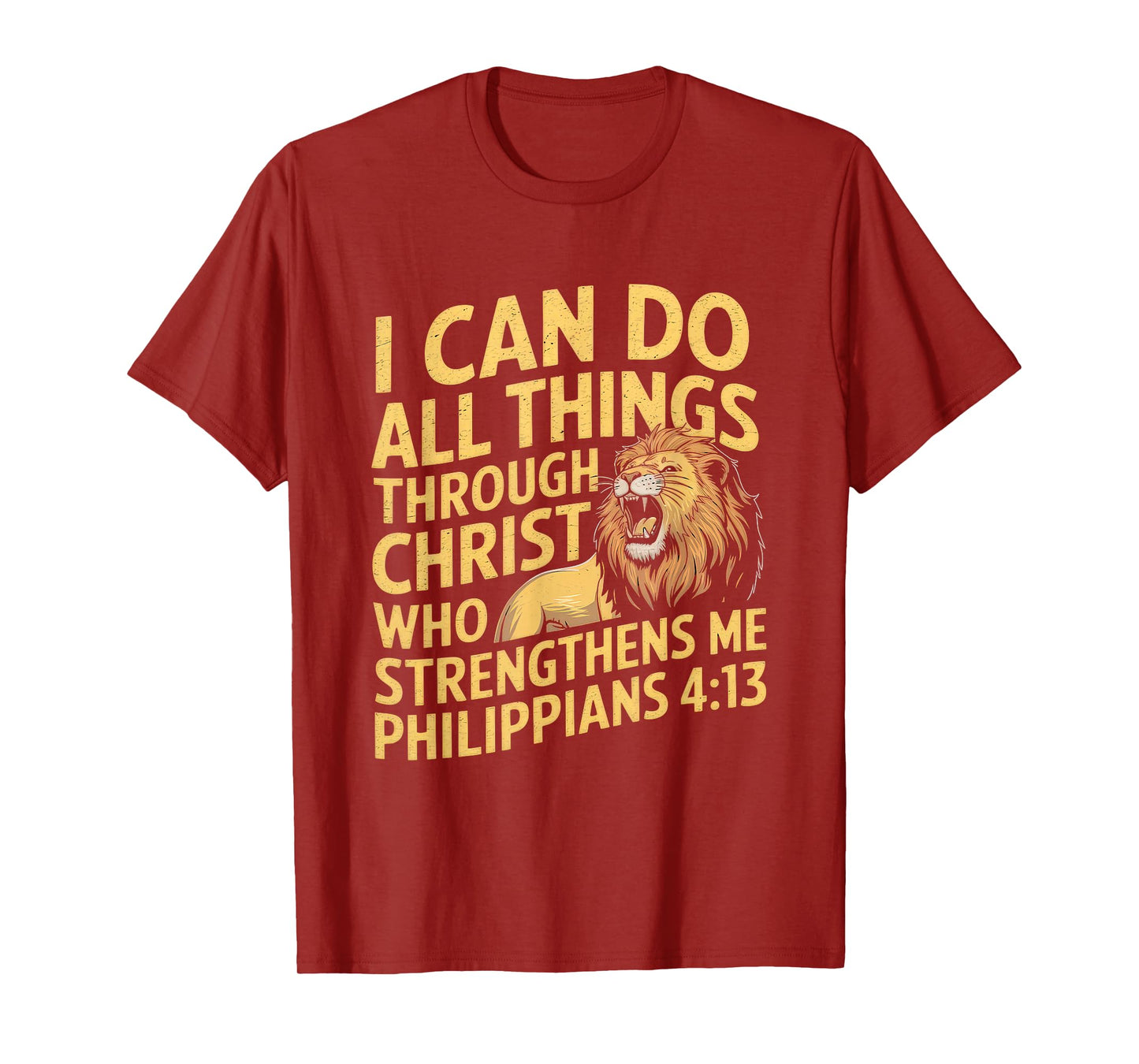 Christian Tshirt Philippians 4:13 Religious Lion Strengthens T-Shirt