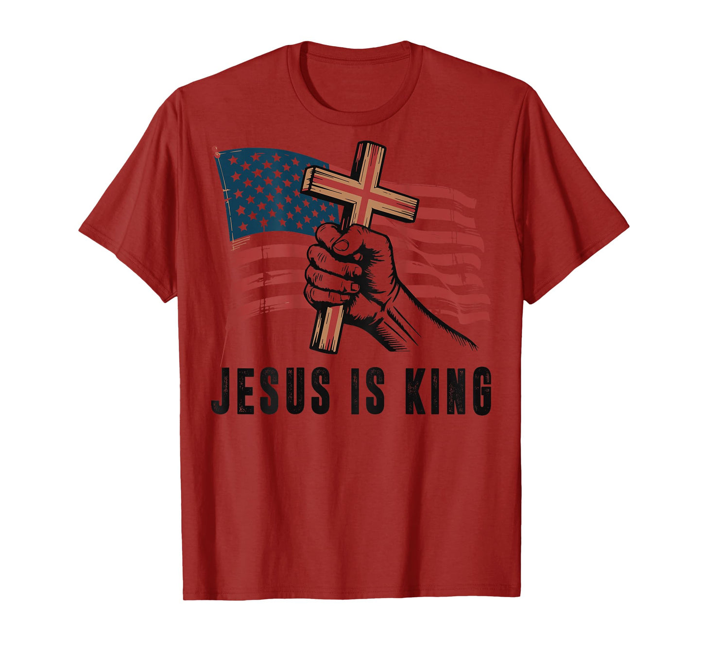 Mens Jesus is King Christian Patriotic Cross American Flag T-Shirt