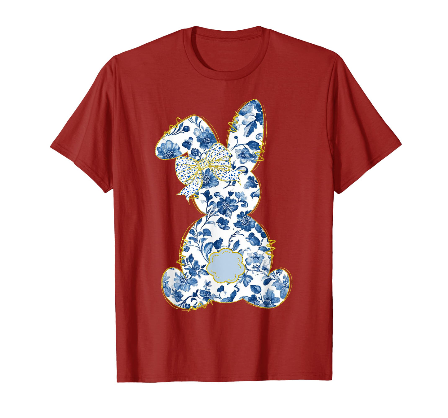 Cute Easter Toile Chinoiserie Blue Floral Bunny Coquette Bow T-Shirt