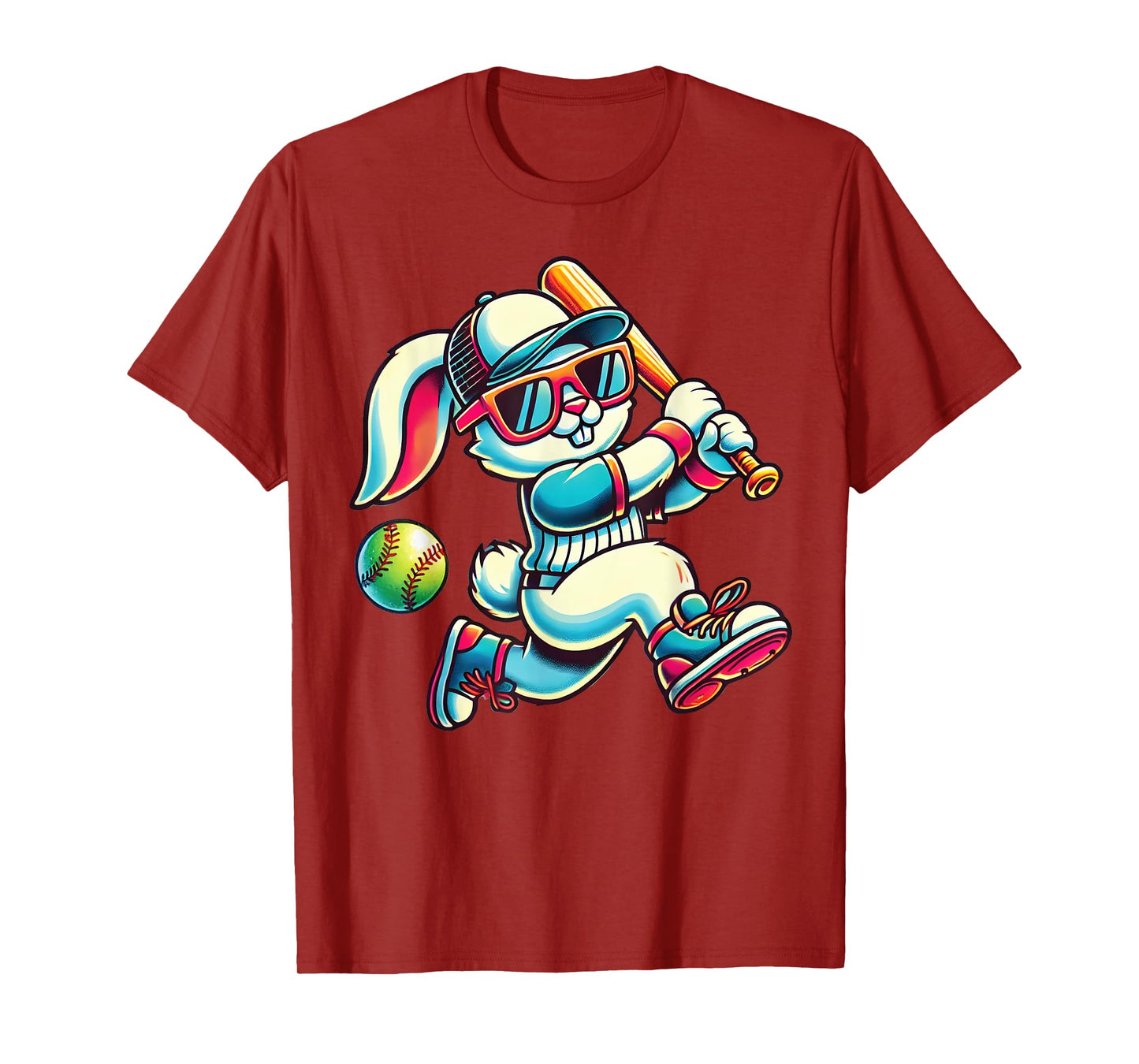 Easter Bunny Playing Softball Girls teen Kid Easter Softball T-Shirt