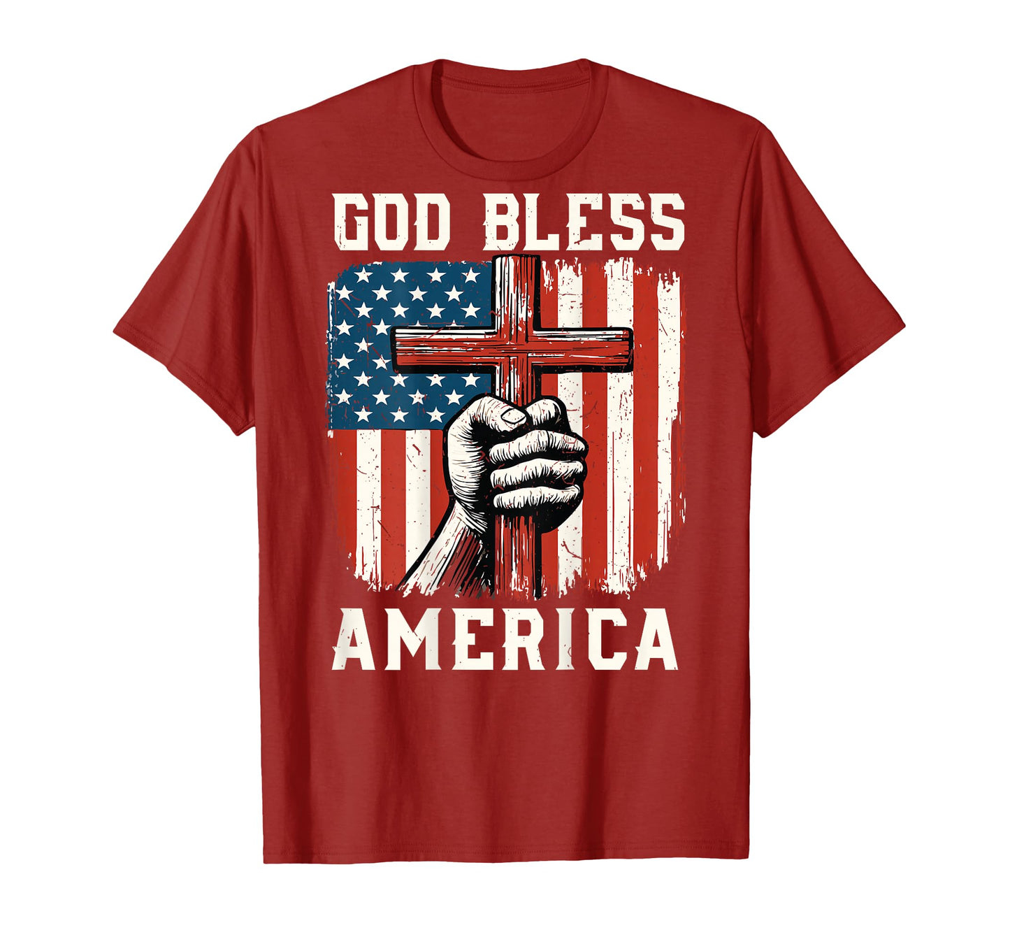 God Bless America Christian Patriotic Faith Cross USA Flag T-Shirt