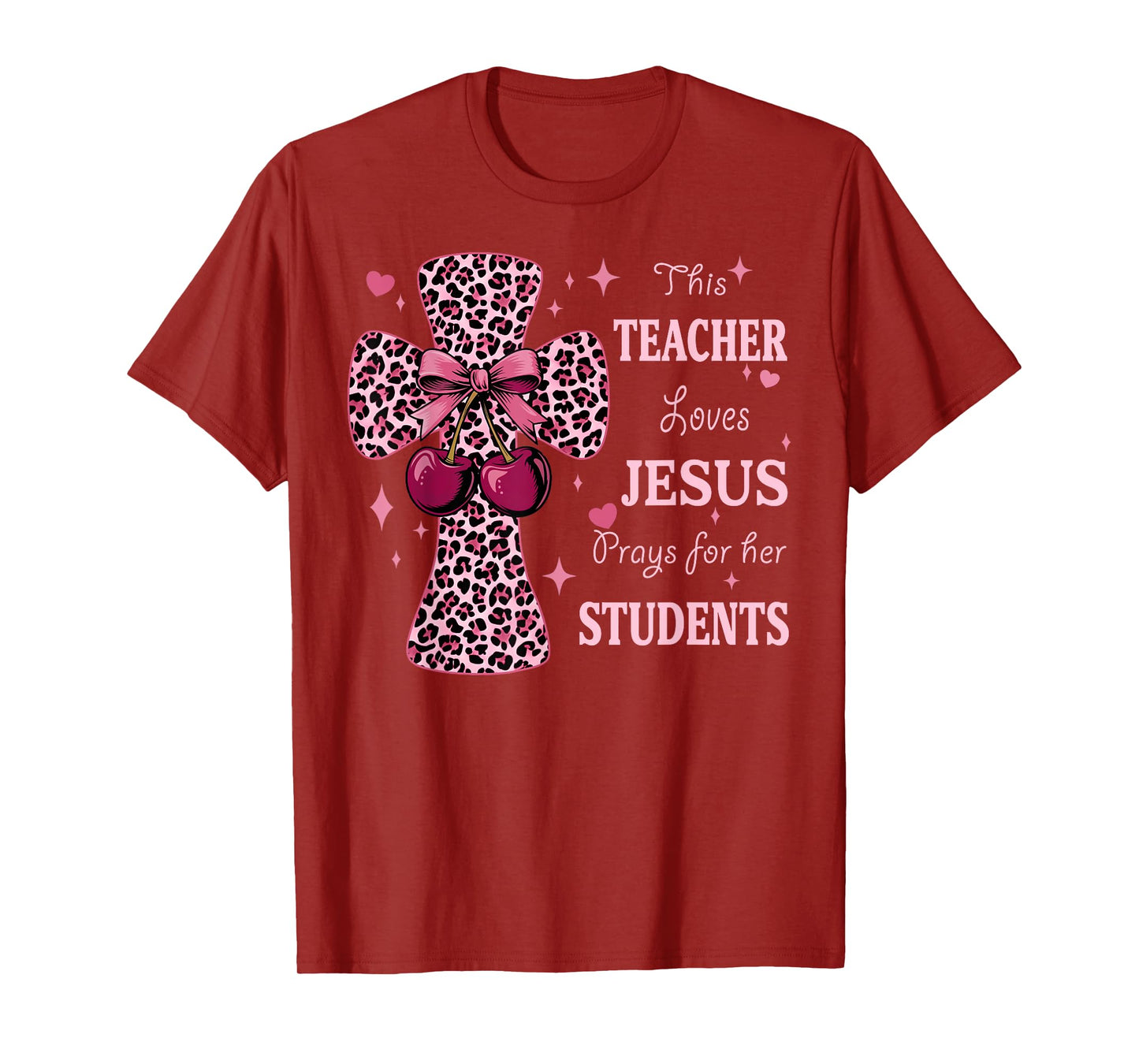 Leopard Cross and Cherry Design for Christian Teachers T-Shirt