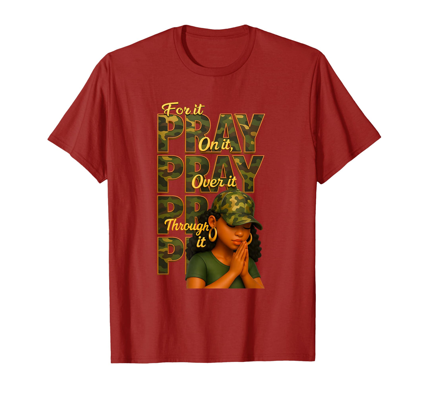 Pray On It Pray Over It Black Woman Afro Christian Sayings T-Shirt