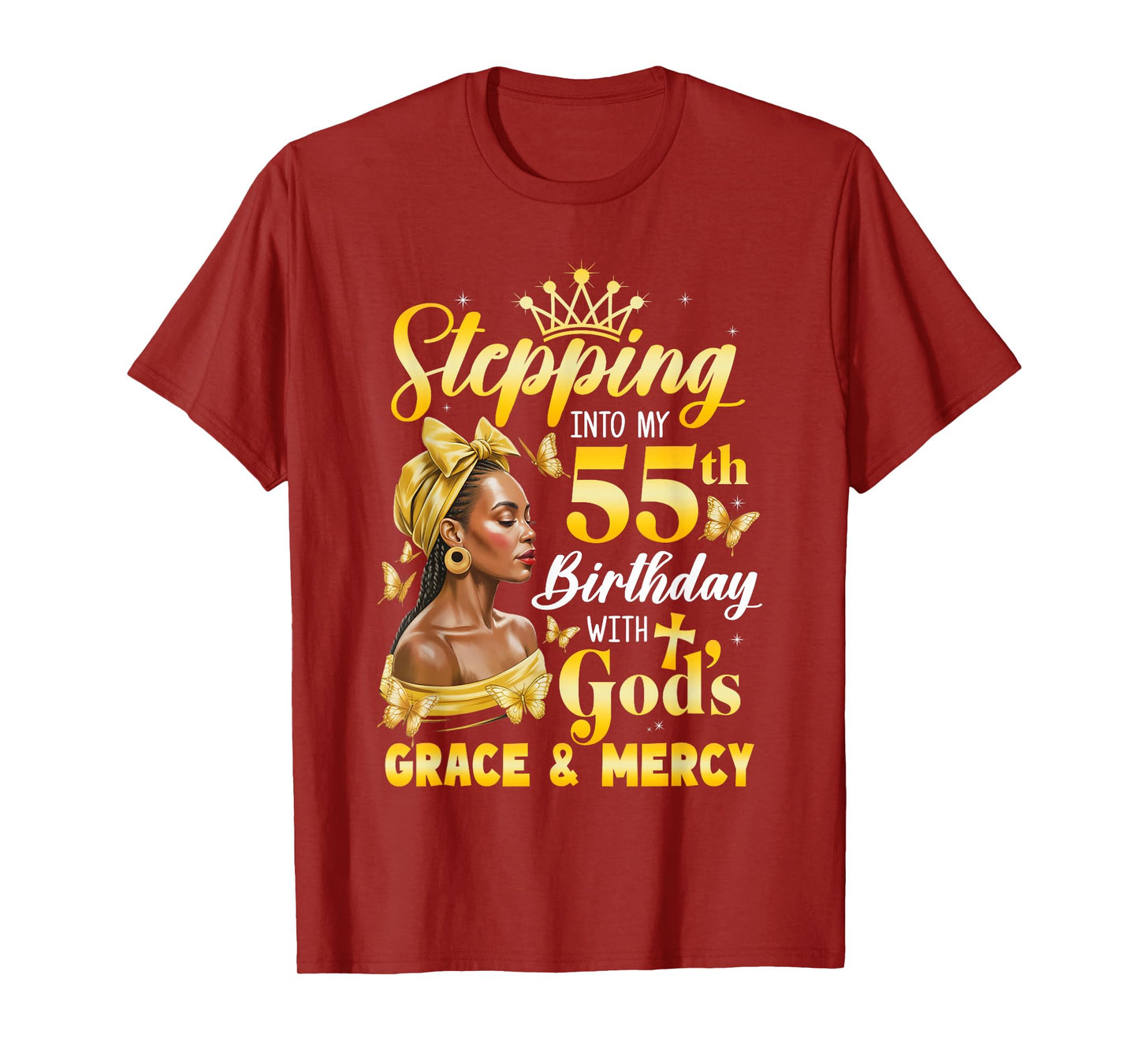 Stepping Into My 55Th Birthday Afro Woman Religious Birthday T-Shirt