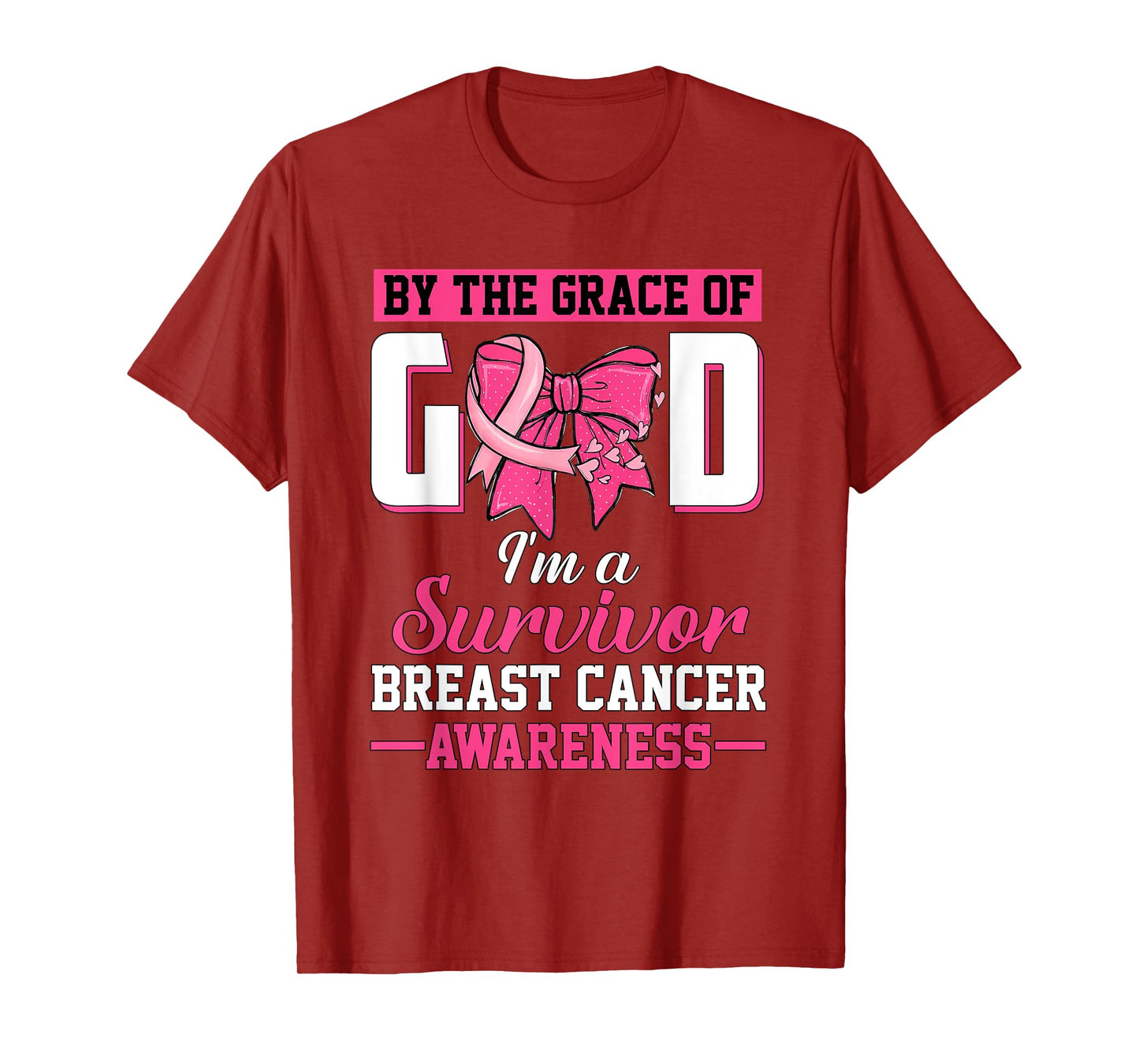 by The Grace God I'm A Survivor Breast Cancer Bow Ribbon T-Shirt