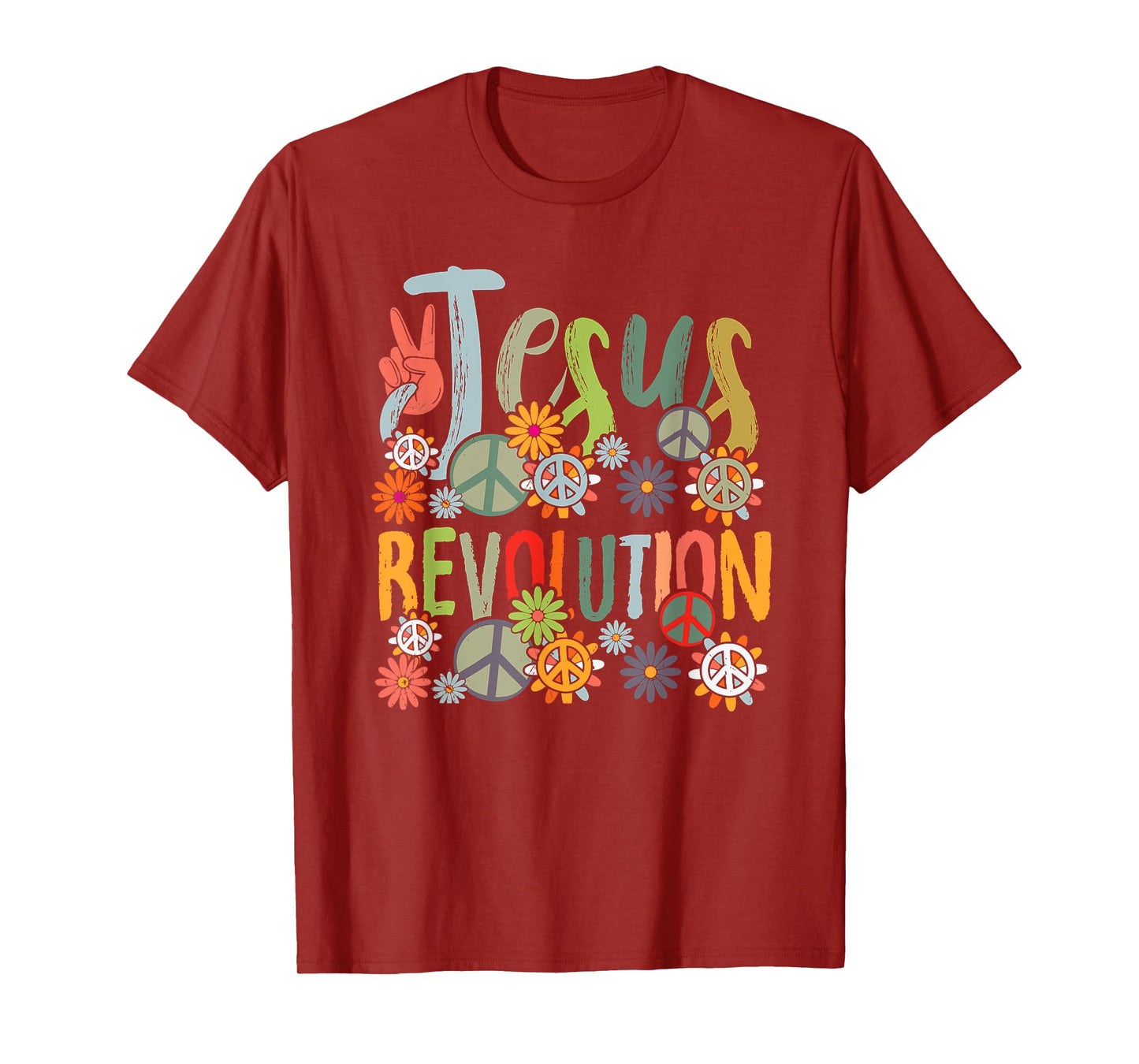 Jesus Revolution Faith Retro Groovy Flower Peace Sign T-Shirt