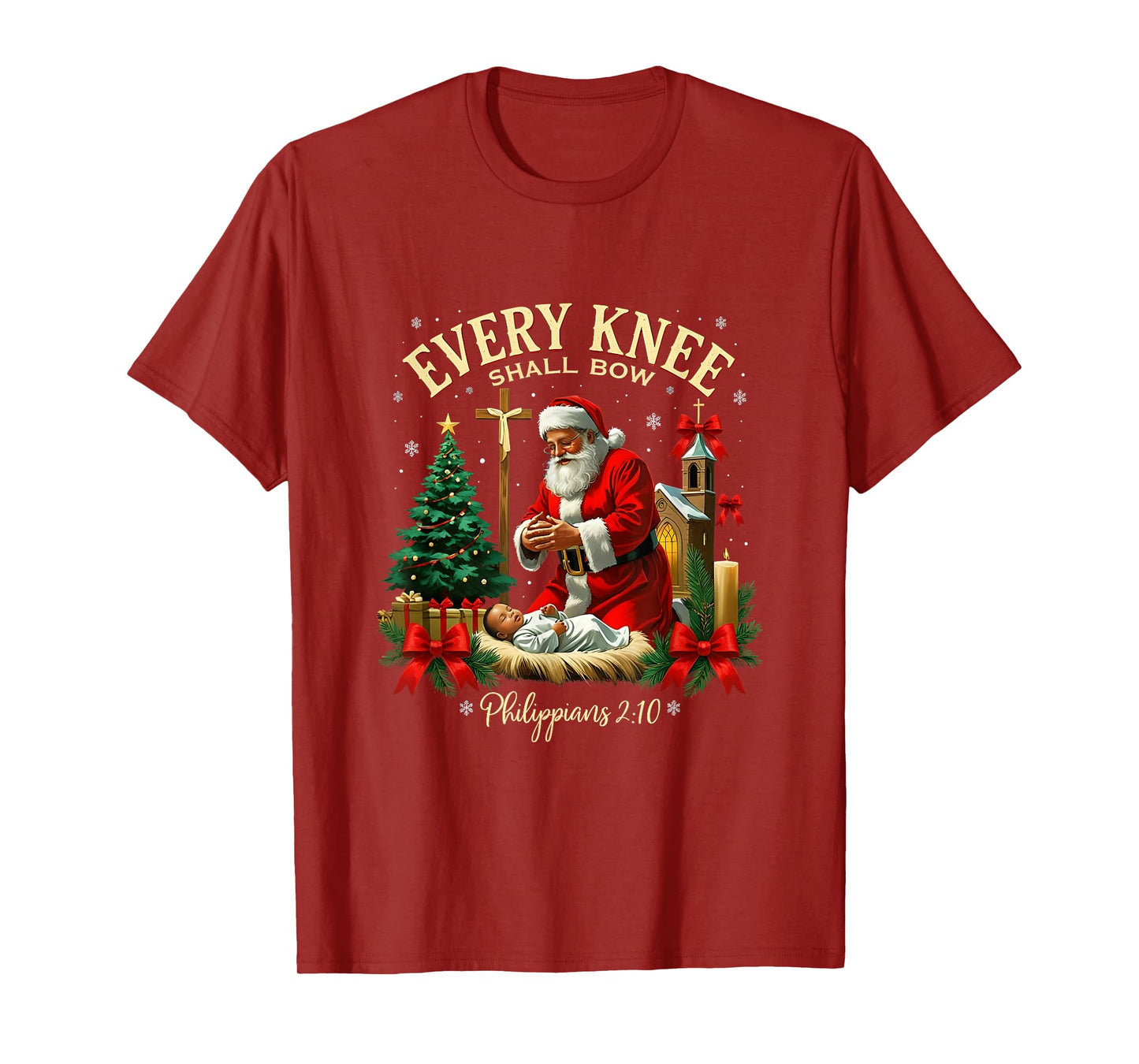 Santa Christmas Nativity Scene Xmas Every Knee Shall Bow T-Shirt