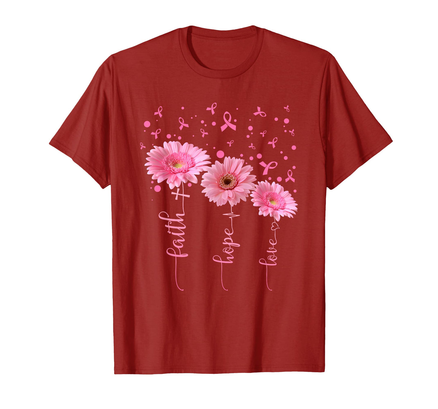 Faith Hope Love Flowers Breast Cancer Awareness Support T-Shirt