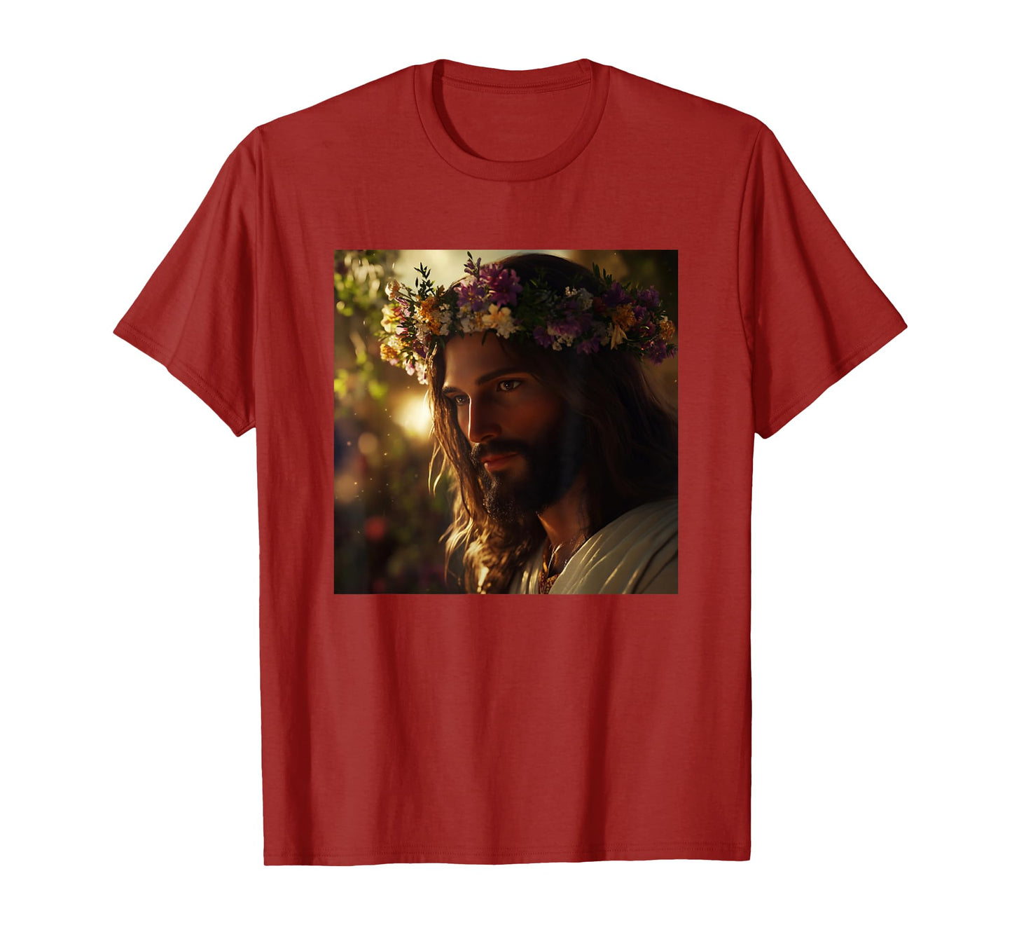 Joyful Jesus With Crown Of Flowers Christ Faith God T-Shirt