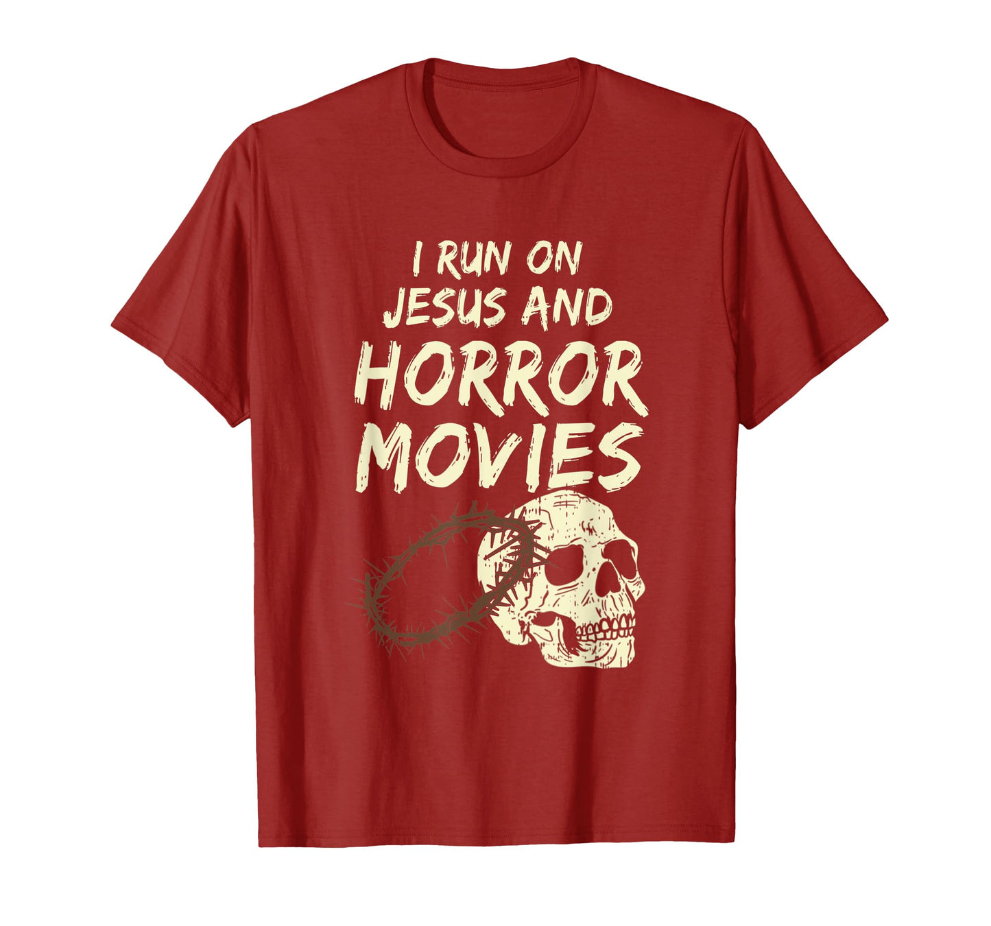 Run On Jesus And Horror Movie Skull Funny Halloween Costume T-Shirt