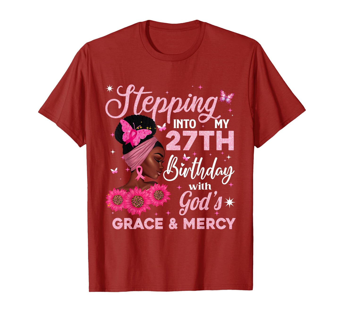 Retro 27th Bday Woman Breast Cancer Butterfly 27 Years Old T-Shirt