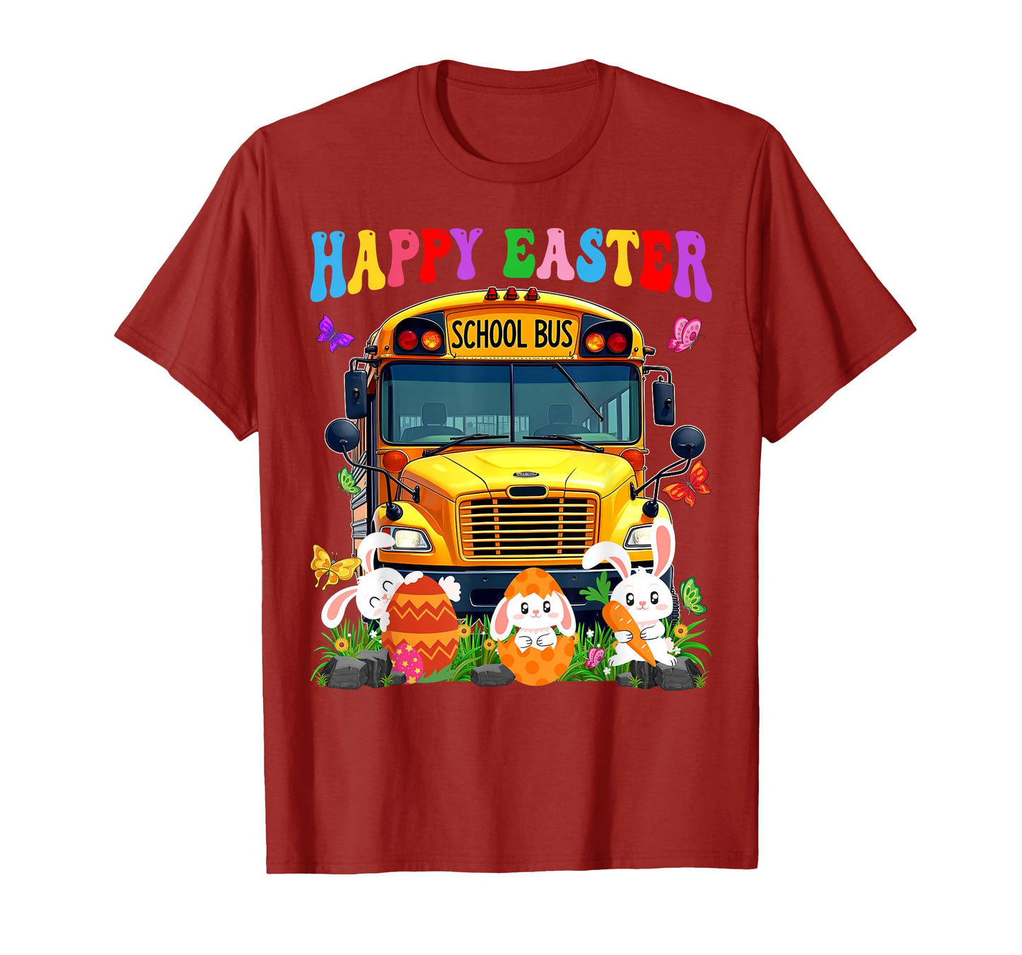 Funny School Bus With Bunnies & Easter Eggs Easter Day Boys T-Shirt