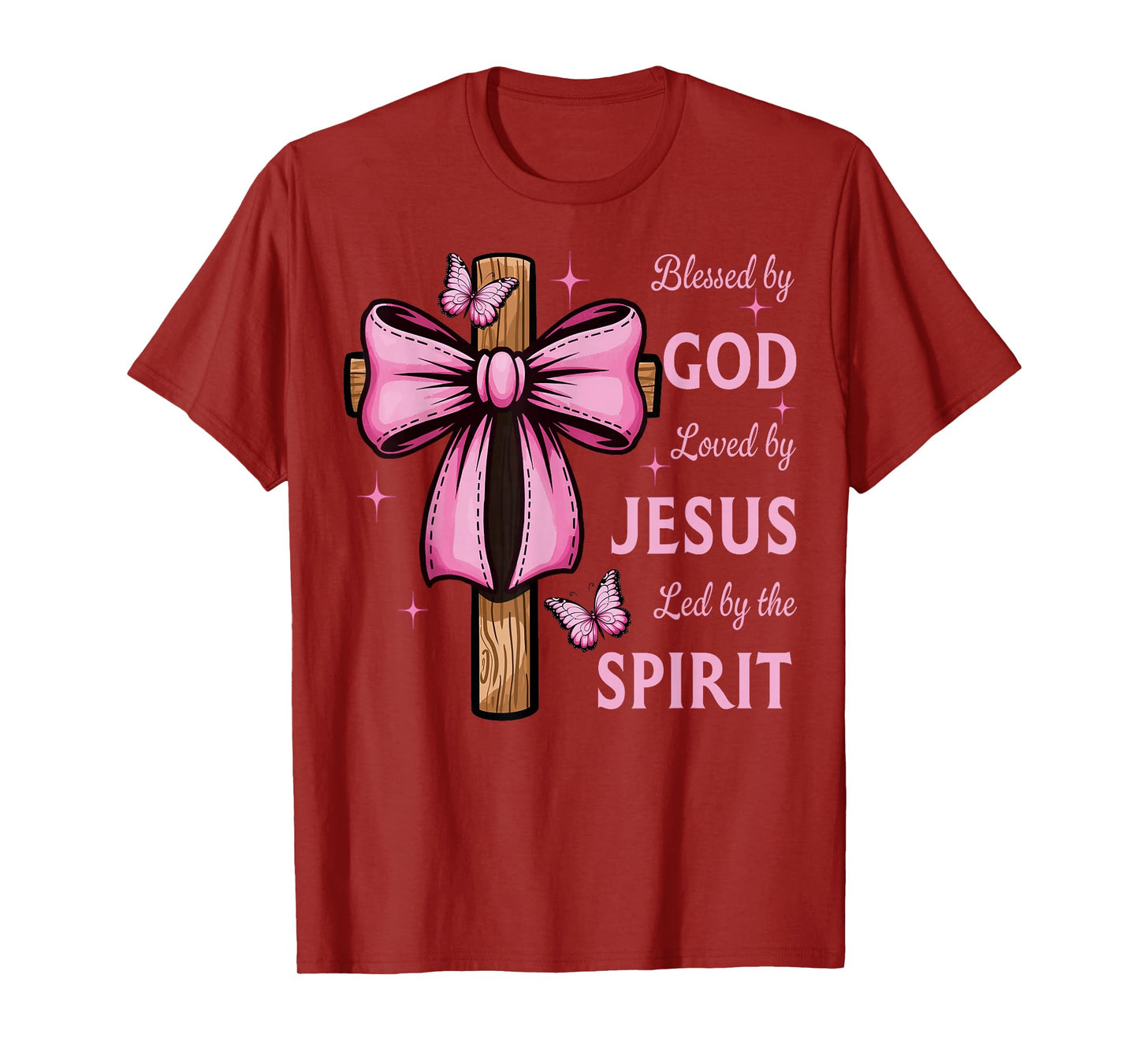 Blessed by God Loved by Jesus Pink Coquette Bow And Cross T-Shirt