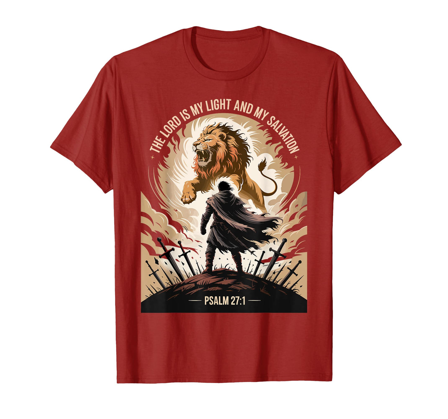 Christian Gothic Warrior Bible Verse Psalm 27:1 Lion Design T-Shirt