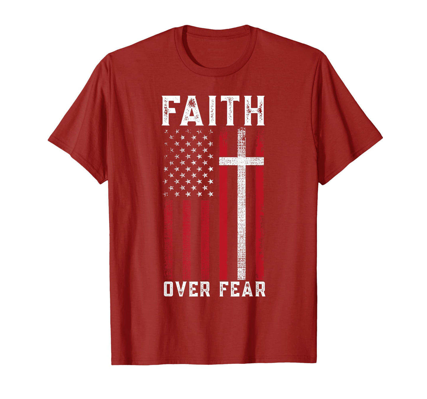 Inspirational Faith Over Fear USA Flag Christian Cross Jesus T-Shirt for Women Girls Kids Men