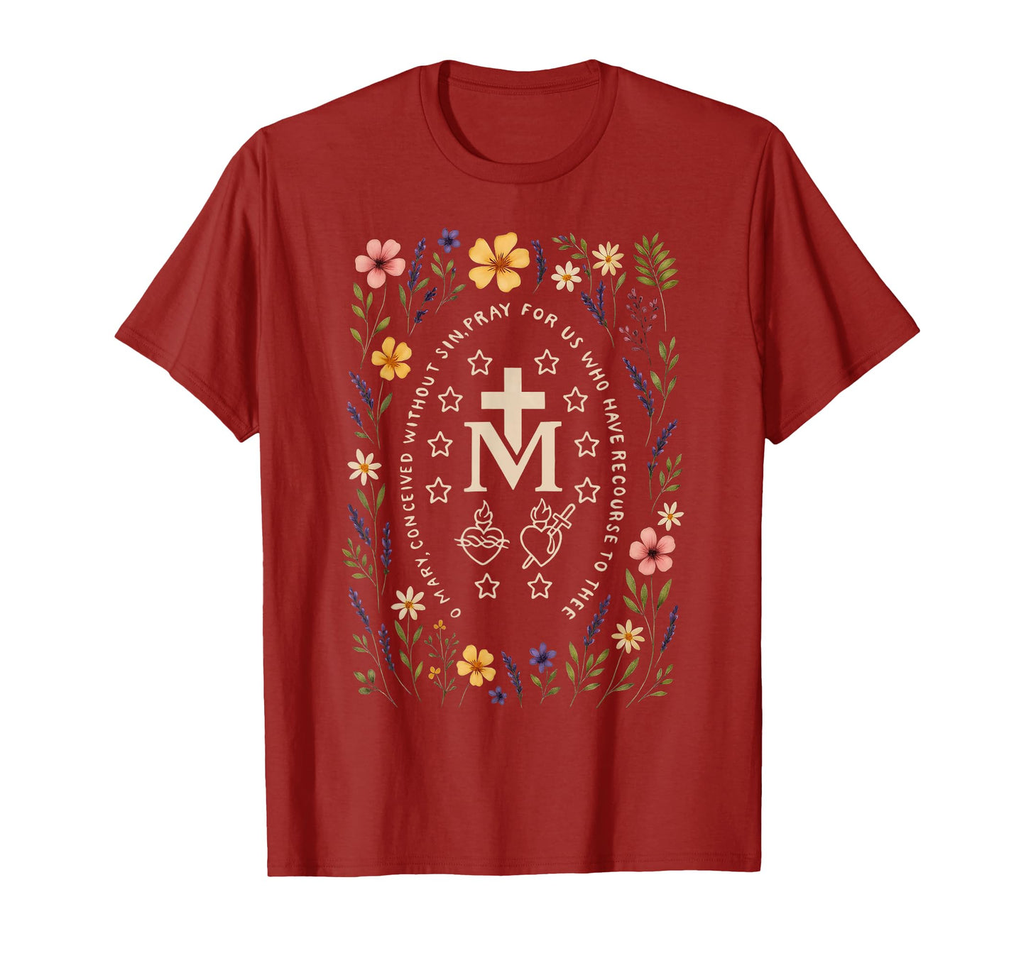 Marian Cross Floral Virgin Mary Catholic Mary T-Shirt