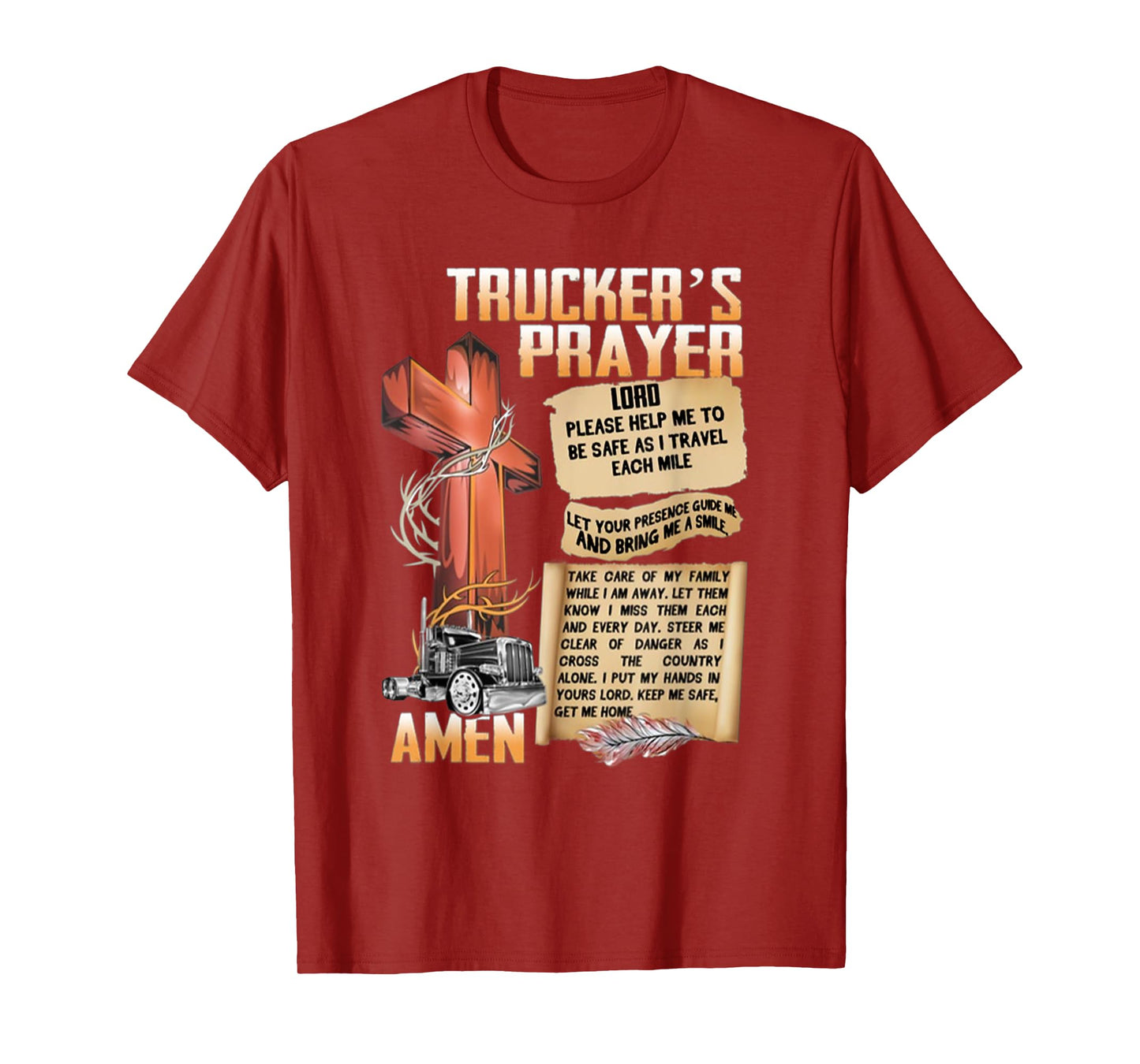 Trucker's Prayer Amen Cross Truck Drive Lover T-Shirt