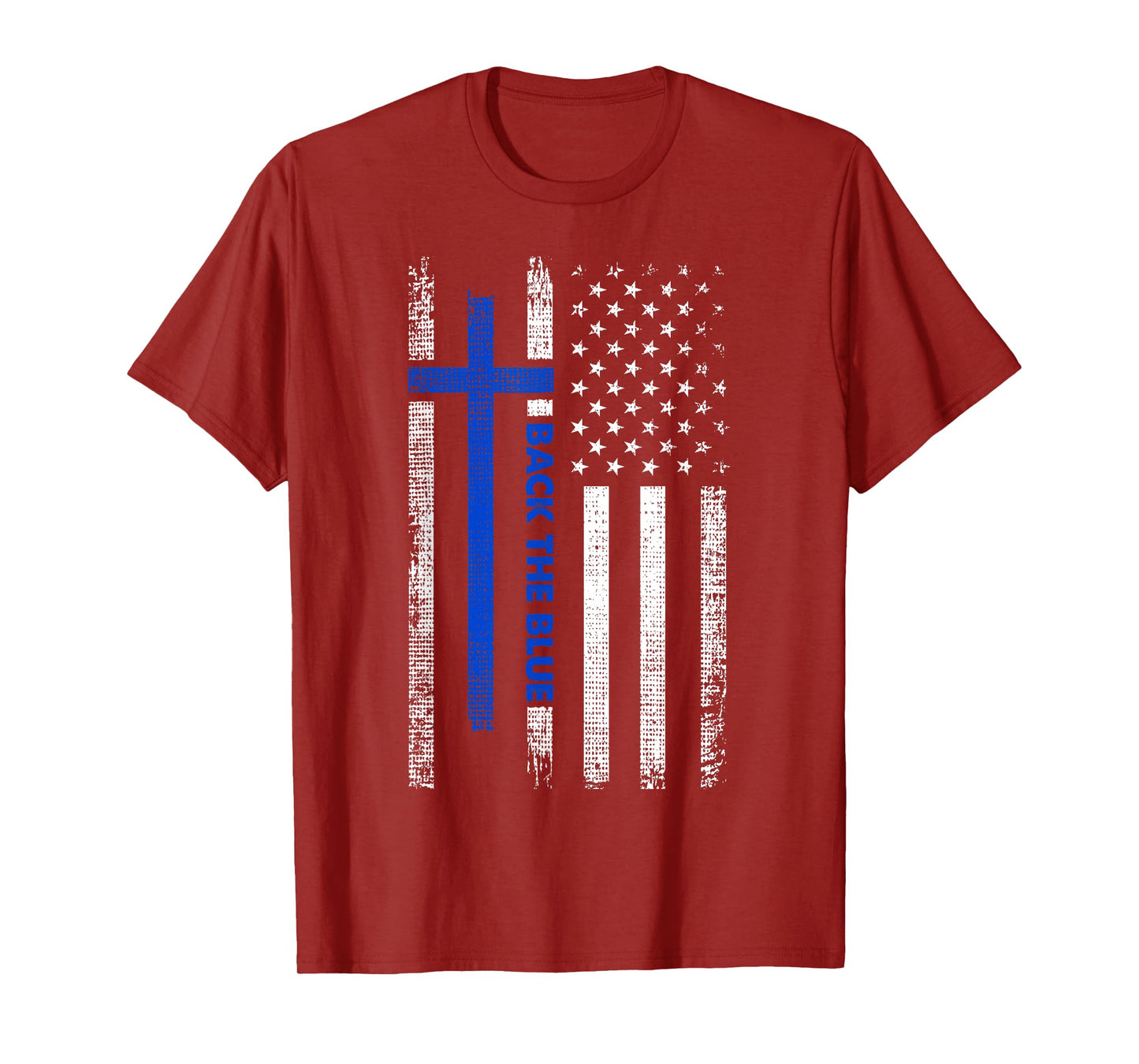 Back The Blue Jesus Faith Cross Police Thin Blue Line Flag T-Shirt