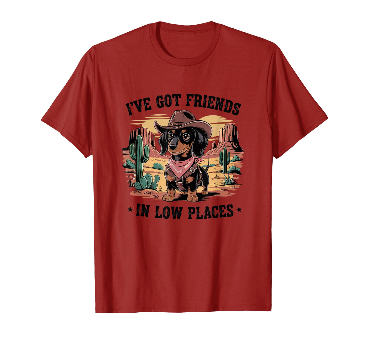 Sarcastic Animal Dachshund Desert Cowboy Design T-Shirt