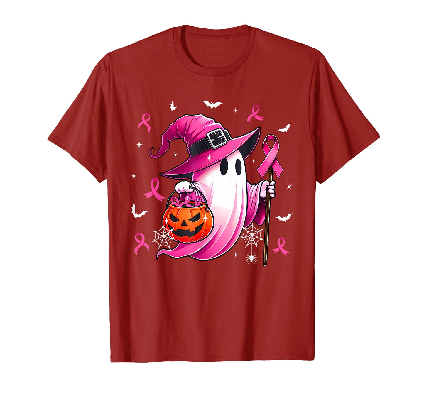 Breast Cancer Awareness Pink Ghost Witch Halloween Women T-Shirt