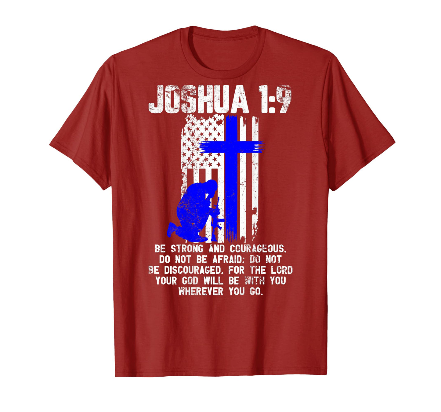 Thin Blue Line Police Cross Bible Verse Christian USA Flag Women Men T-Shirt