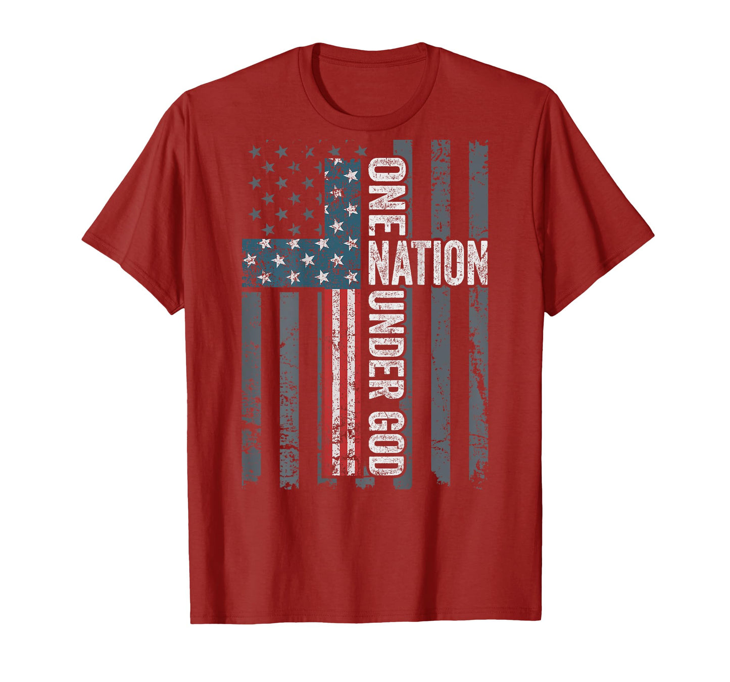 ONE NATION UNDER GOD - USA Cross Flag Christian - ON BACK T-Shirt