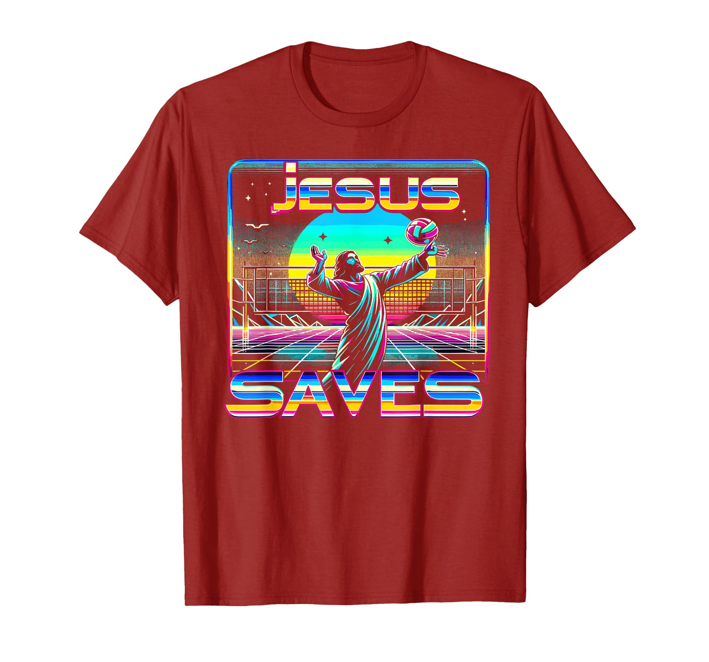 80s Vaporwave Jesus Saves Volleyball T-Shirt