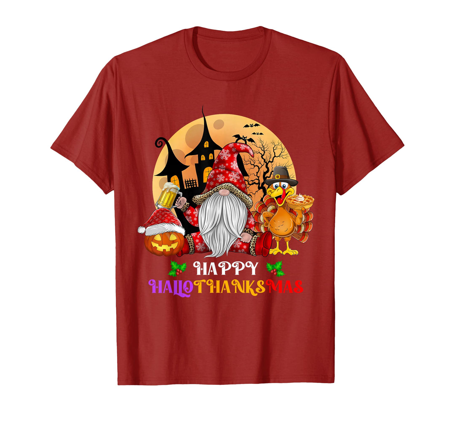 Happy Hallothanksmas Halloween Thanksgiving Merry Christmas T-Shirt