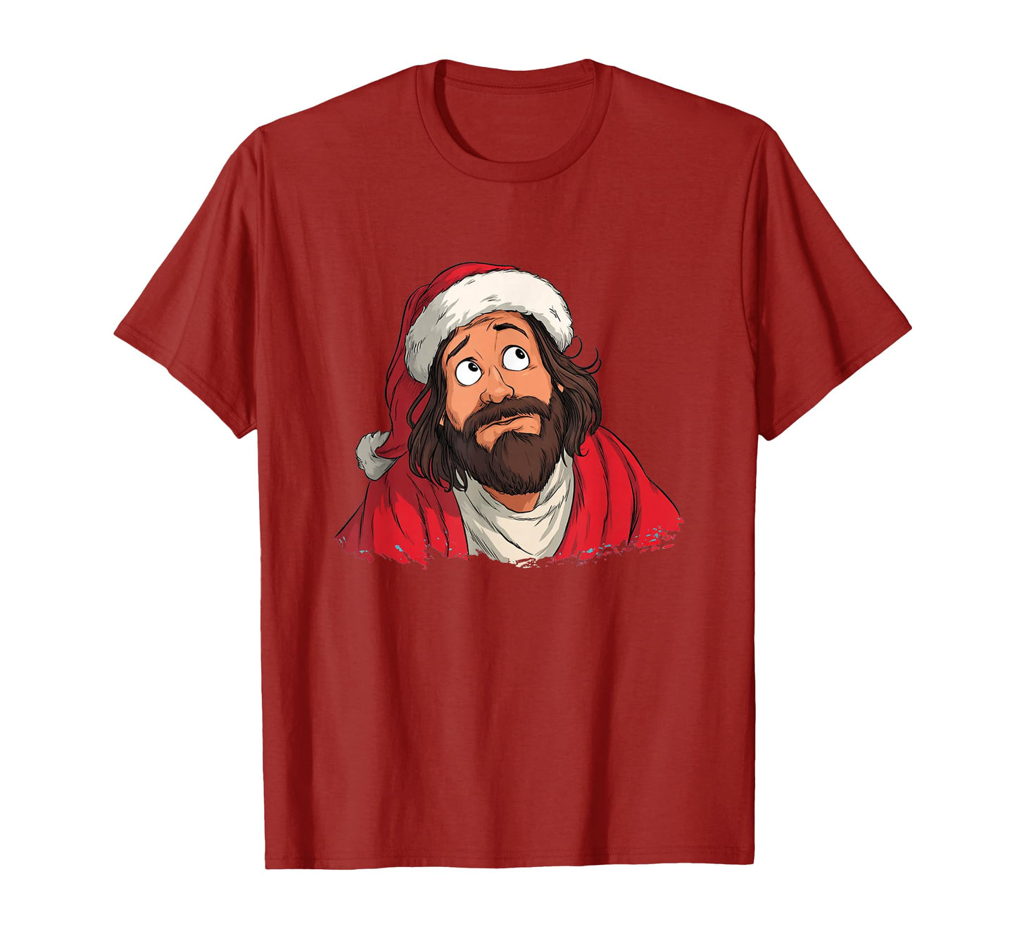 Amazing Jesus Face Graphic in Cartoon and Christmas Look T-Shirt