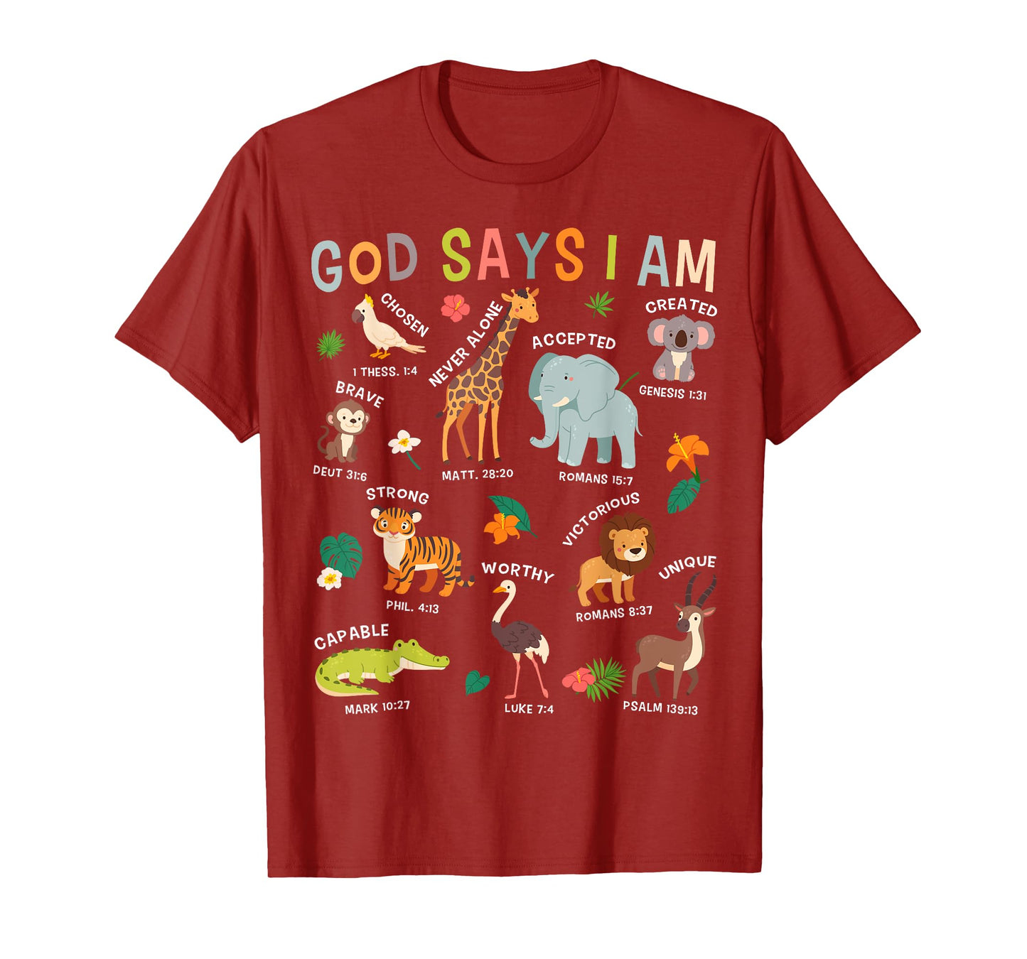 God Says I Am Zoo Animals Toddler Kids Bible Verse Funny T-Shirt