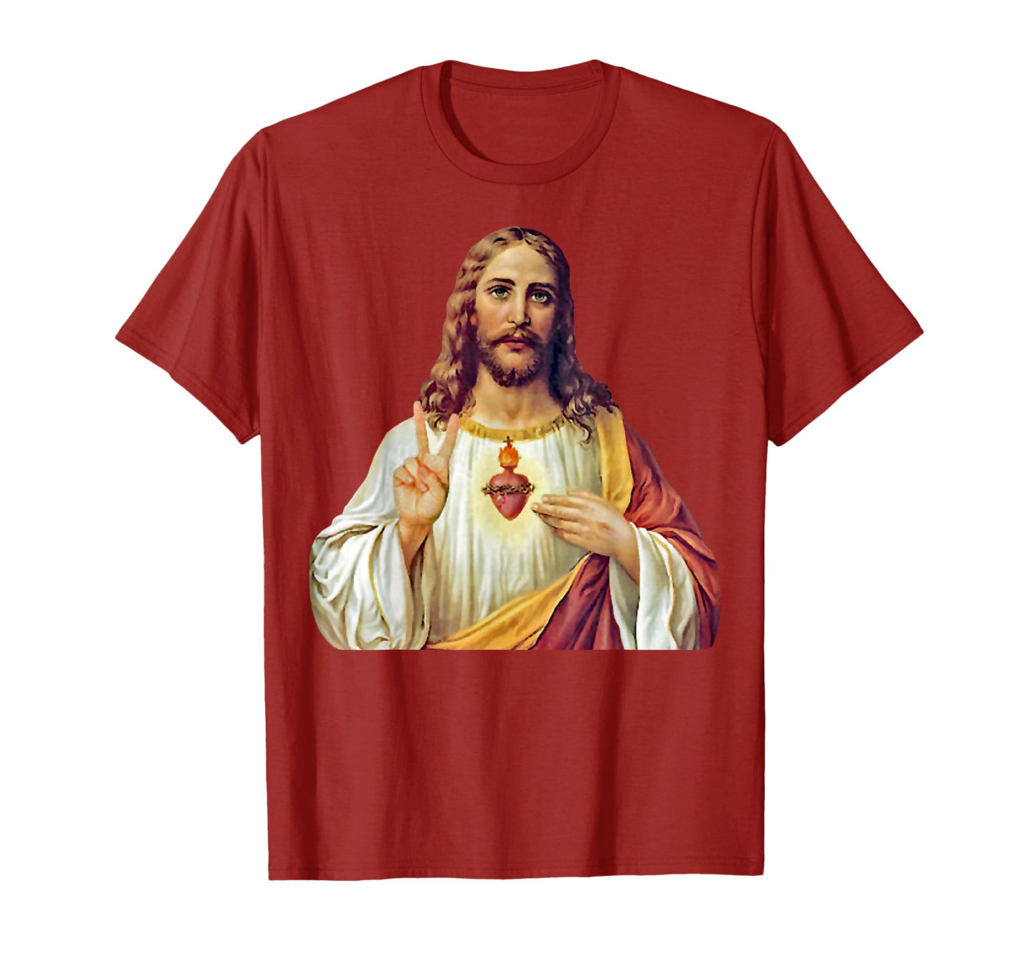 Jesus Christ Sacred Heart Peace Sign Portrait T-Shirt