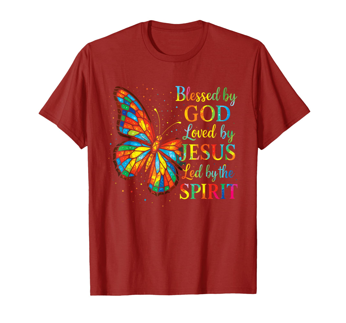 Blessed by God Loved by Jesus Stained Glass Butterfly T-Shirt