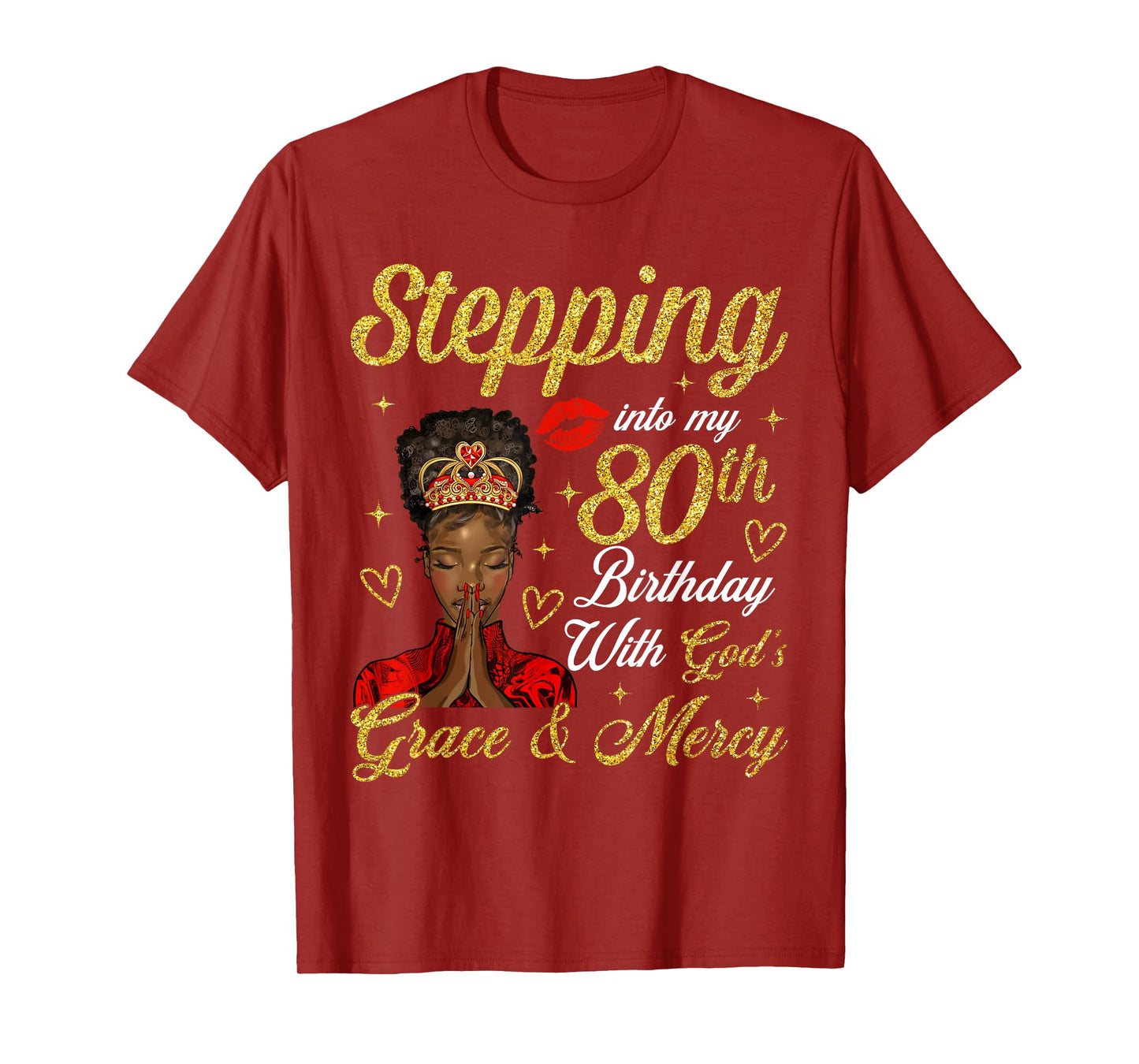 Stepping Into 80th Birthday Afro Black Woman Christian Bday T-Shirt