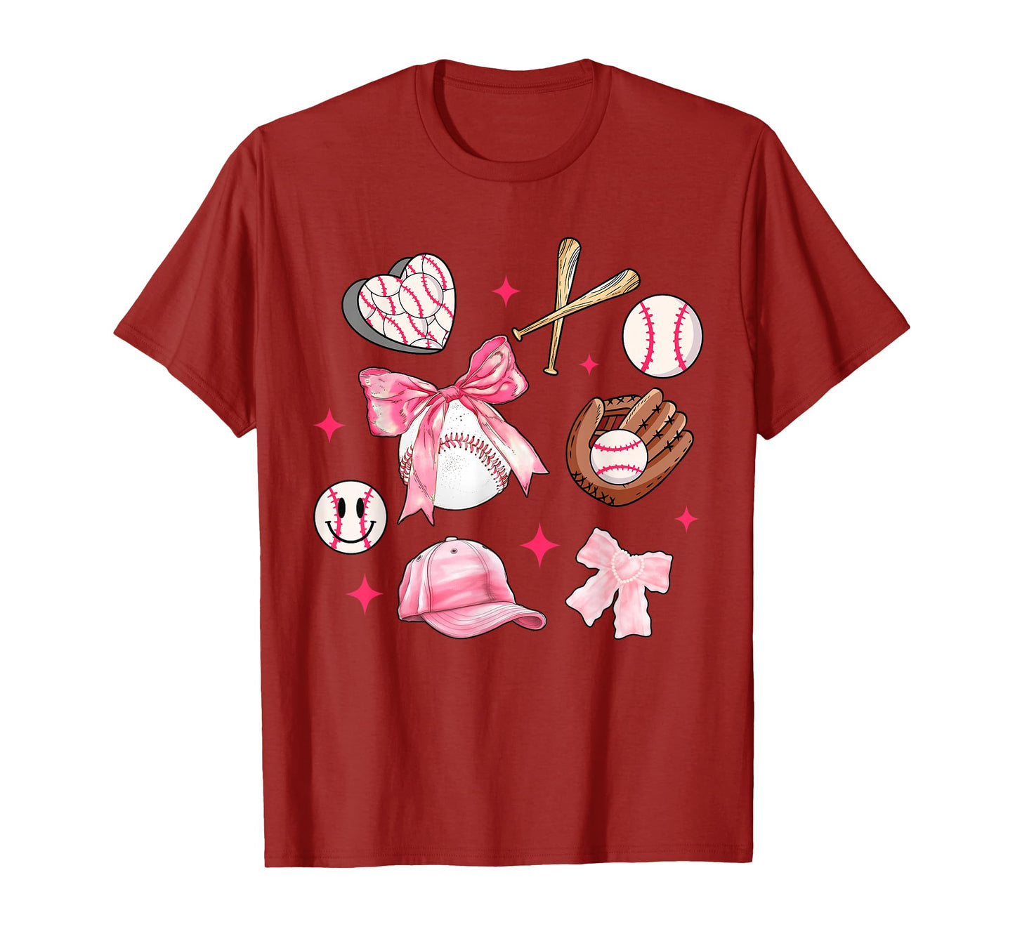 Coquette Bow Baseball Mom Pink Bow Mothers Day Women Girls T-Shirt