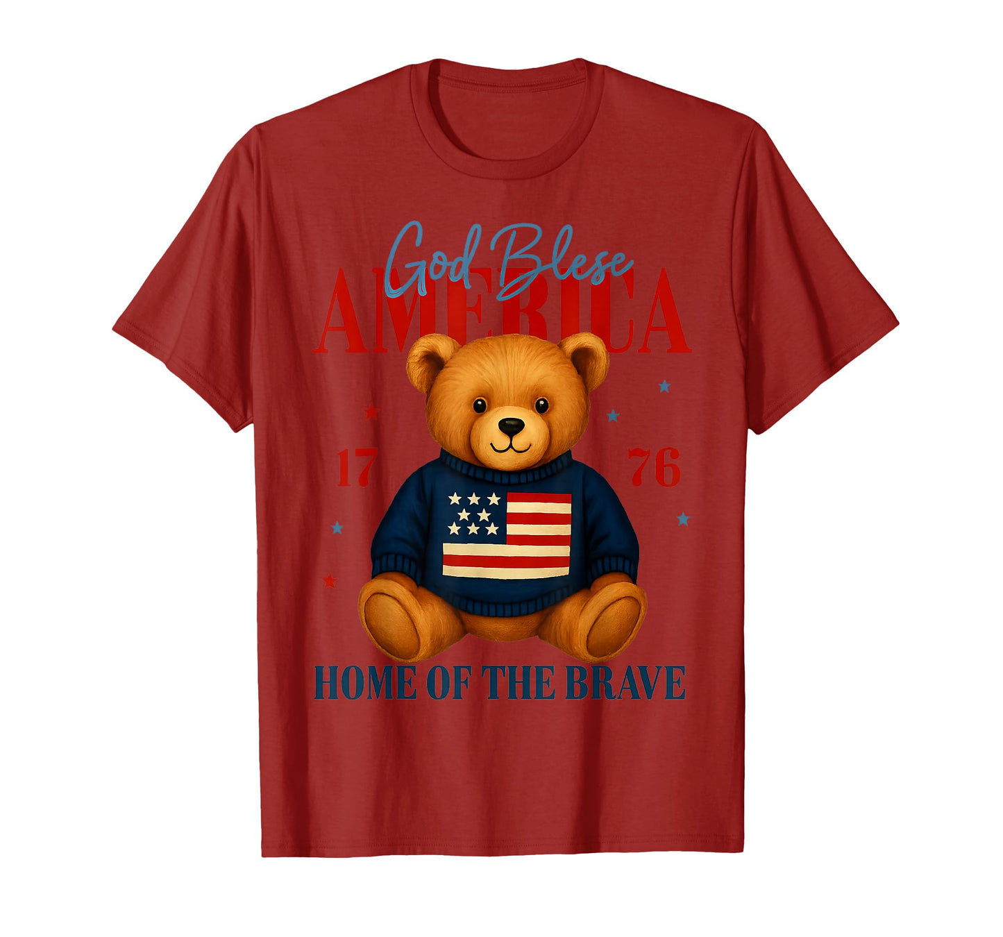 God Bless America Teddy Bear 4th of July USA Flag T-Shirt