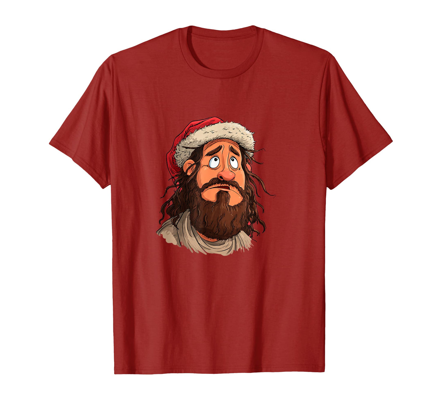 Funny Jesus Face with Santa Claus Hat for Xmas Night T-Shirt