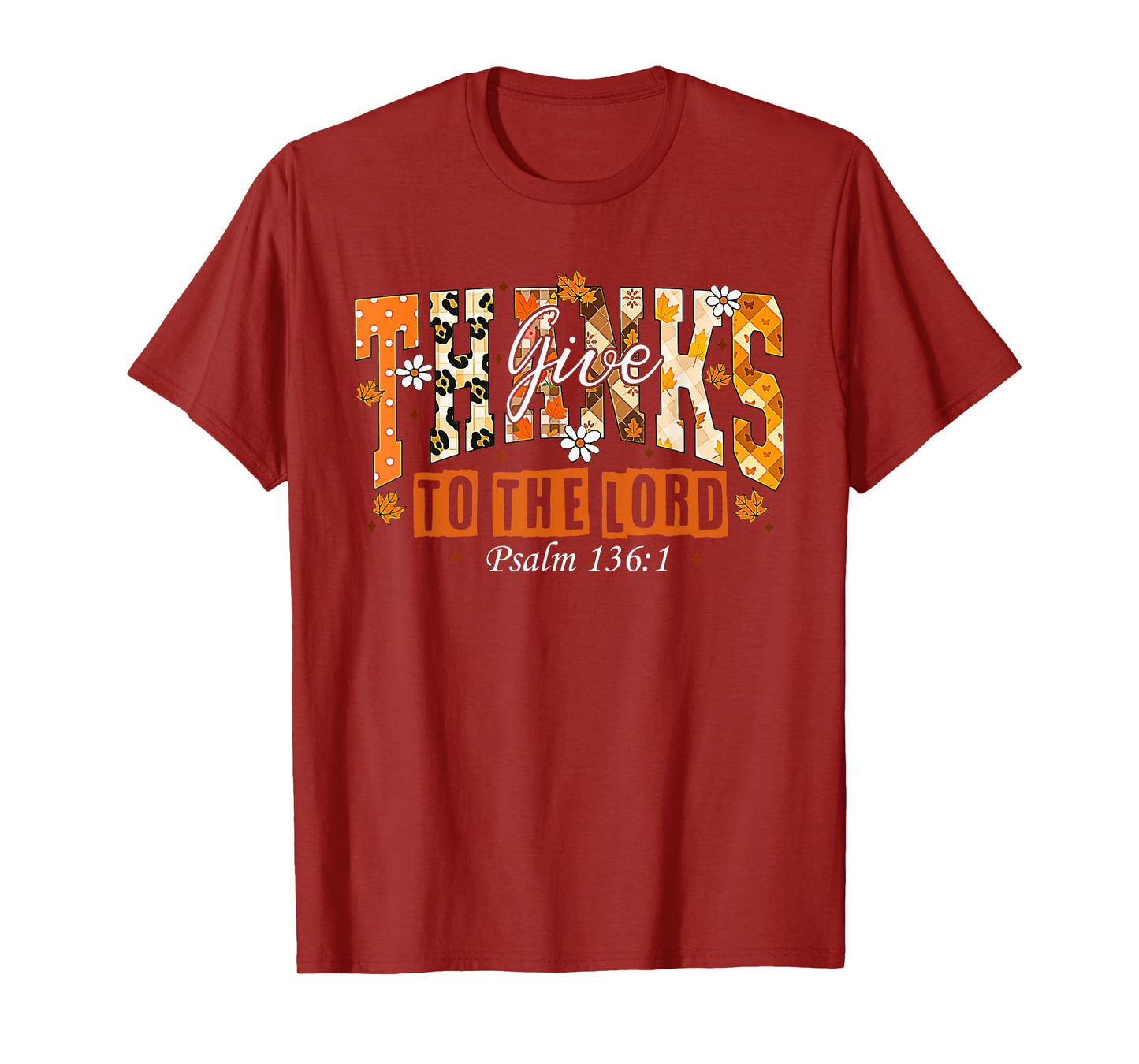 Give Thanks to The Lord Cross Pumpkin Bow Autumn Fall Flower T-Shirt