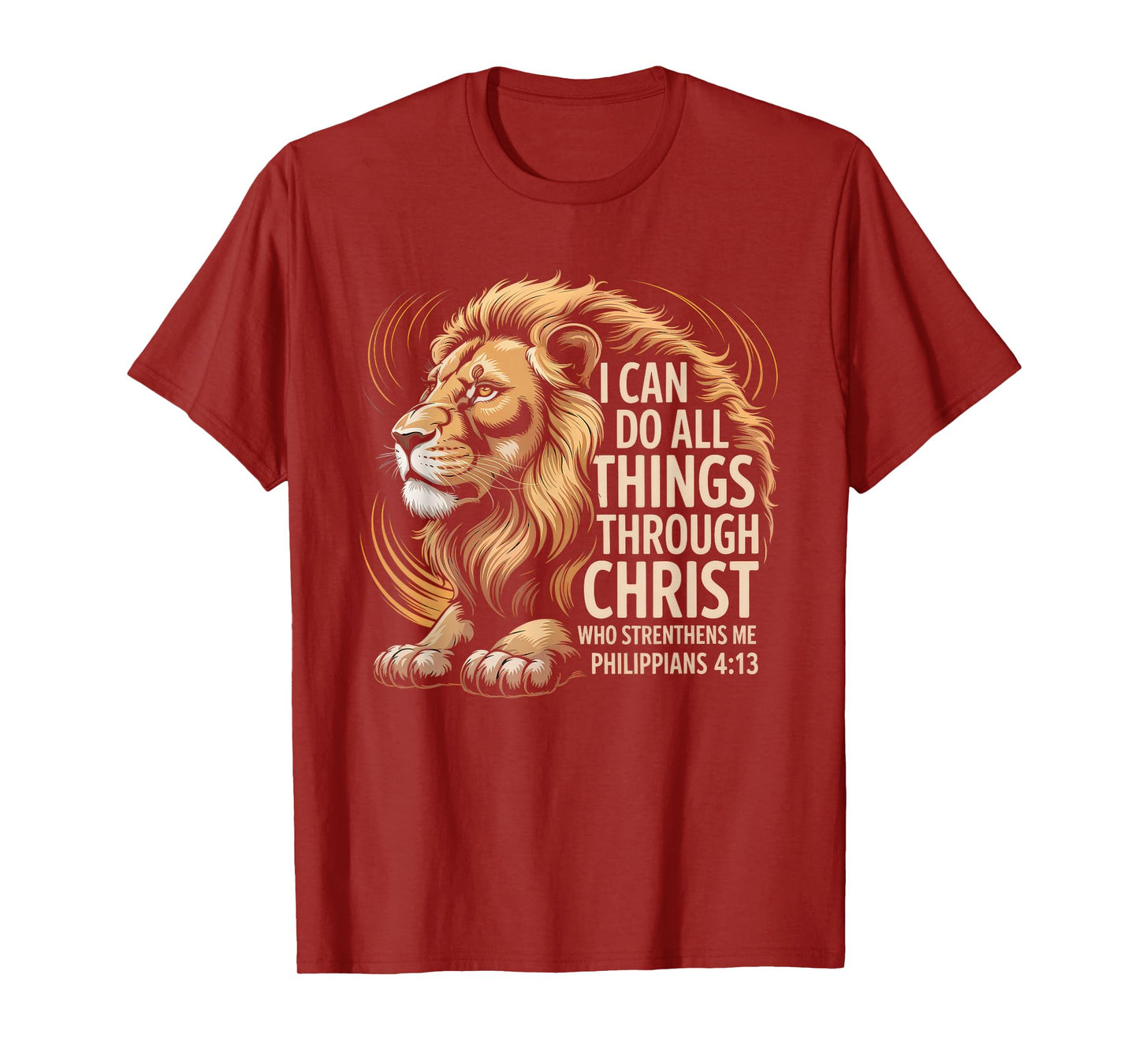 Christian Tshirt Philippians 4:13 Religious Lion Strengthens T-Shirt