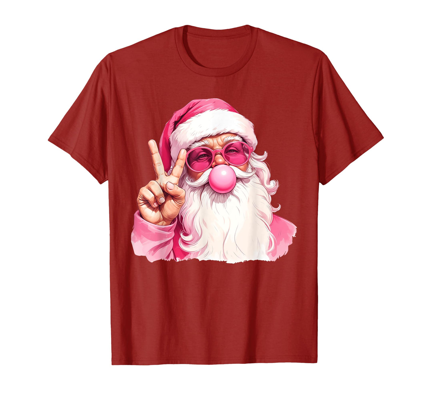 Vintage Retro Santa Christmas Bubble Gum Pink Sunglasses T-Shirt