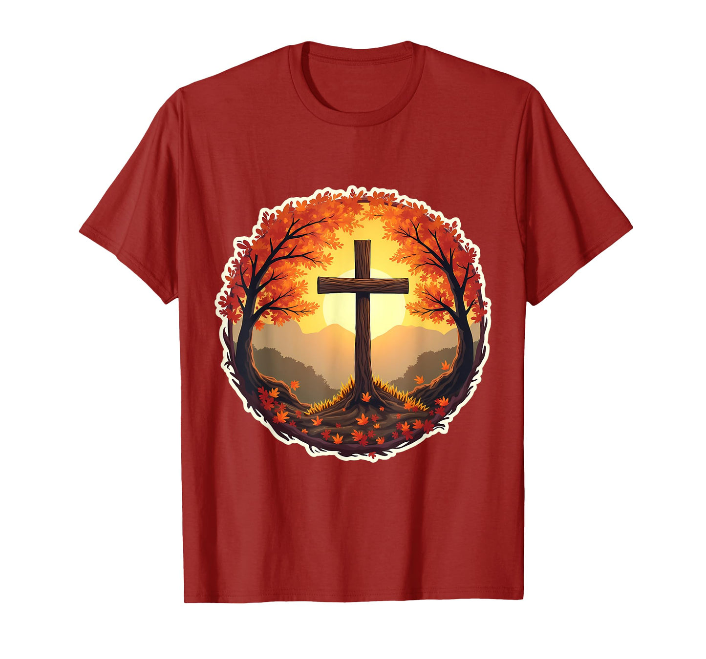 Jesus Christ Cross Christian Autumn Nature Fall Vintage T-Shirt
