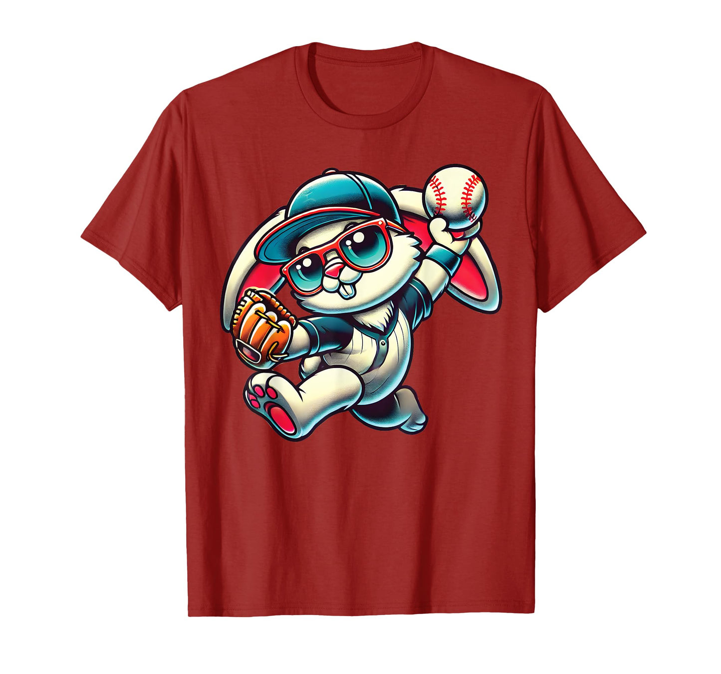 Easter Bunny Playing Baseball Pitcher Teen Boys Kid Baseball T-Shirt
